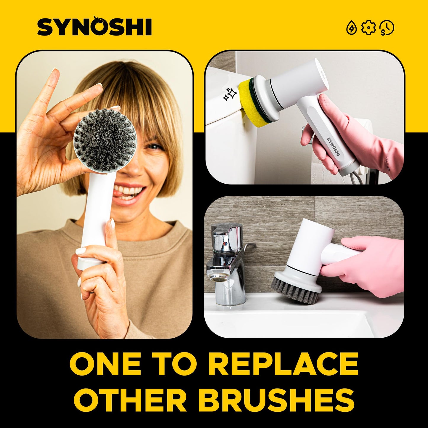 SYNOSHI Electric Spin Scrubber, Power Cleaning Brush with 3 Heads, Cordless Waterproof Shower Scrubber with Dual Speed, Perfect for Cleaning Bathroom, Tile, Cars, Floor. Electric Scrub Brush for tub