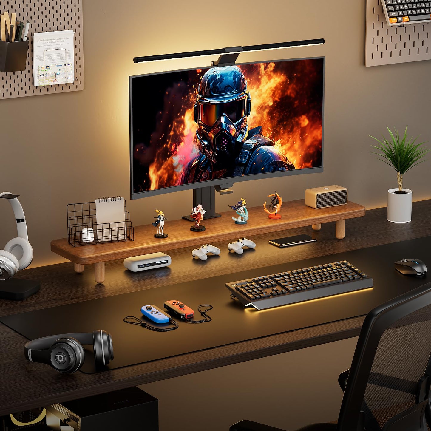 NestNeat Dual Monitor Stand - 100cm Large Wood Monitor Stand Riser, Holds 100kgs Ultra Strong Support for 2 Monitor/Laptop Computer/TV/PC/Printers，Desk Organizer for Gamming Room&Office，Extension Monitor Stand Riser