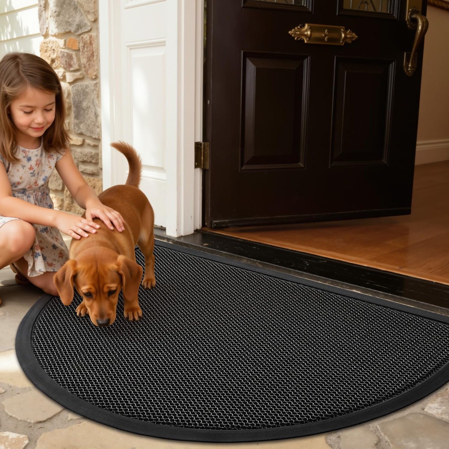 LUMI Front Door Mat for Outside Entrance 24x36, Low Profile Heavy Duty Doormat with Rubber Backing, Durable Stain and Fade Resistant Dirt Trapper Mats, Black