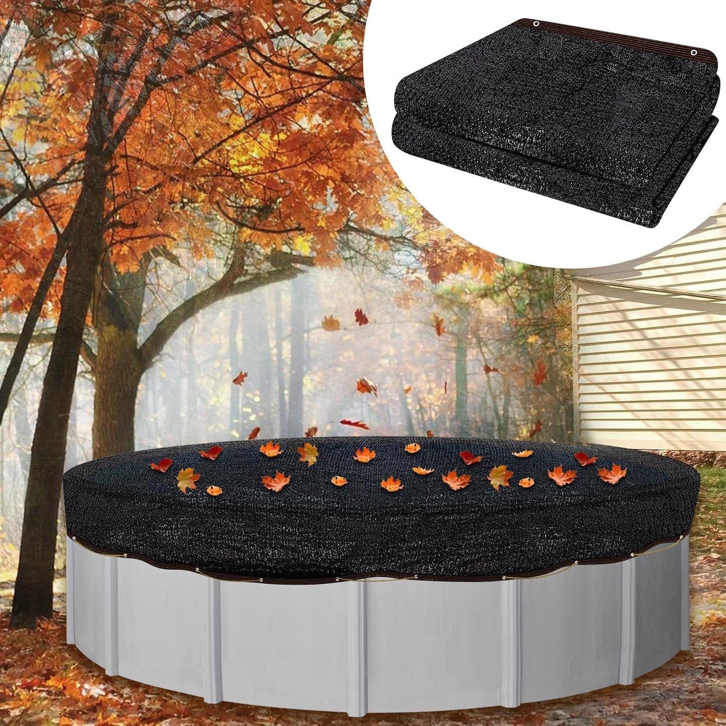 Pool Leaf Net Cover, Fine Mesh Leaf Netting Inground and Above Ground Pools, Pool Screen Cover Pond Net to Keep Leaves Out (for 24ft Round Pool)