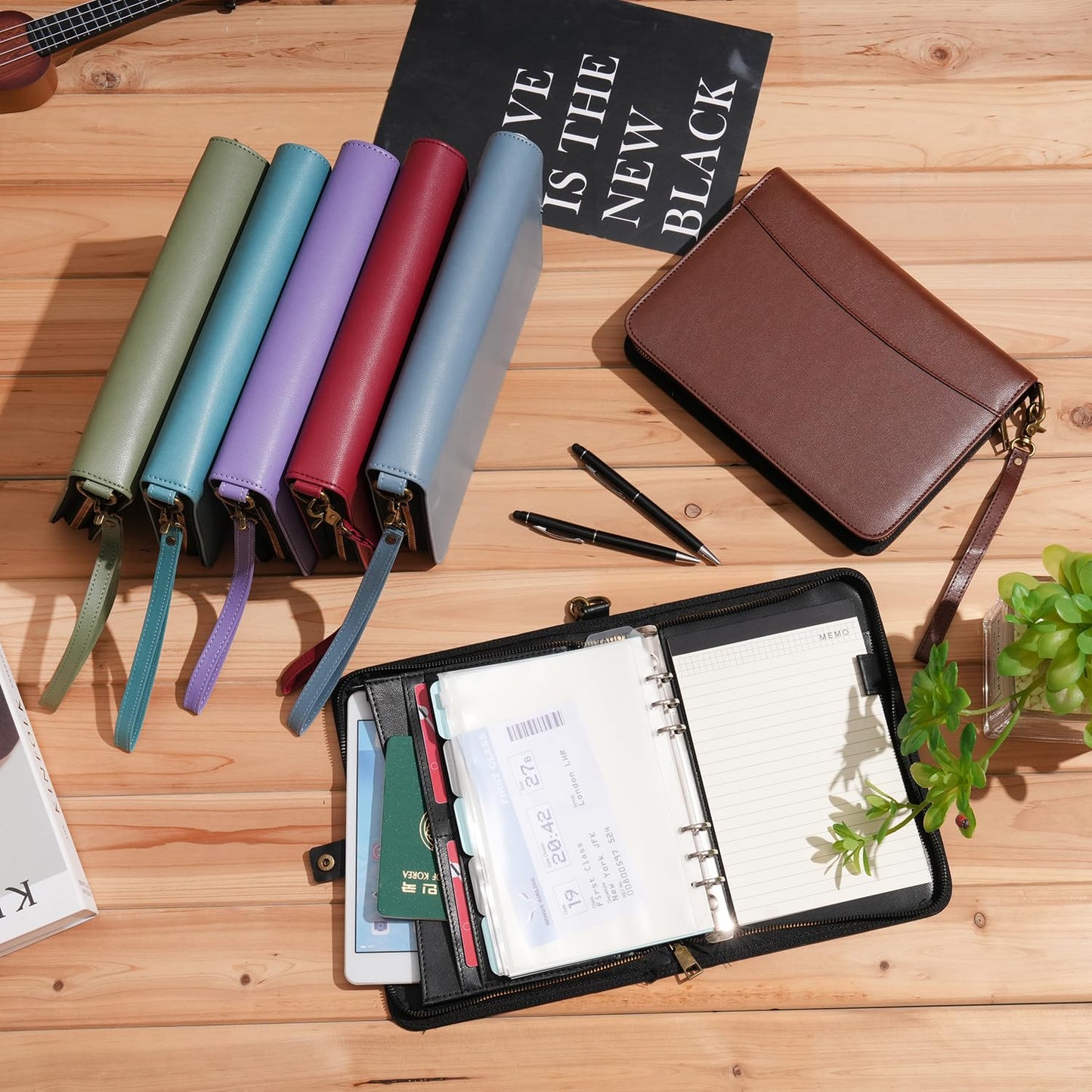 Wason Portfolio A5 Binder Journal with Zipper - Leather pu Writing Notebook Padfolio with Detachable Refillable Notebook, Legal Pad for Business Study and Travel Organizer (Black)
