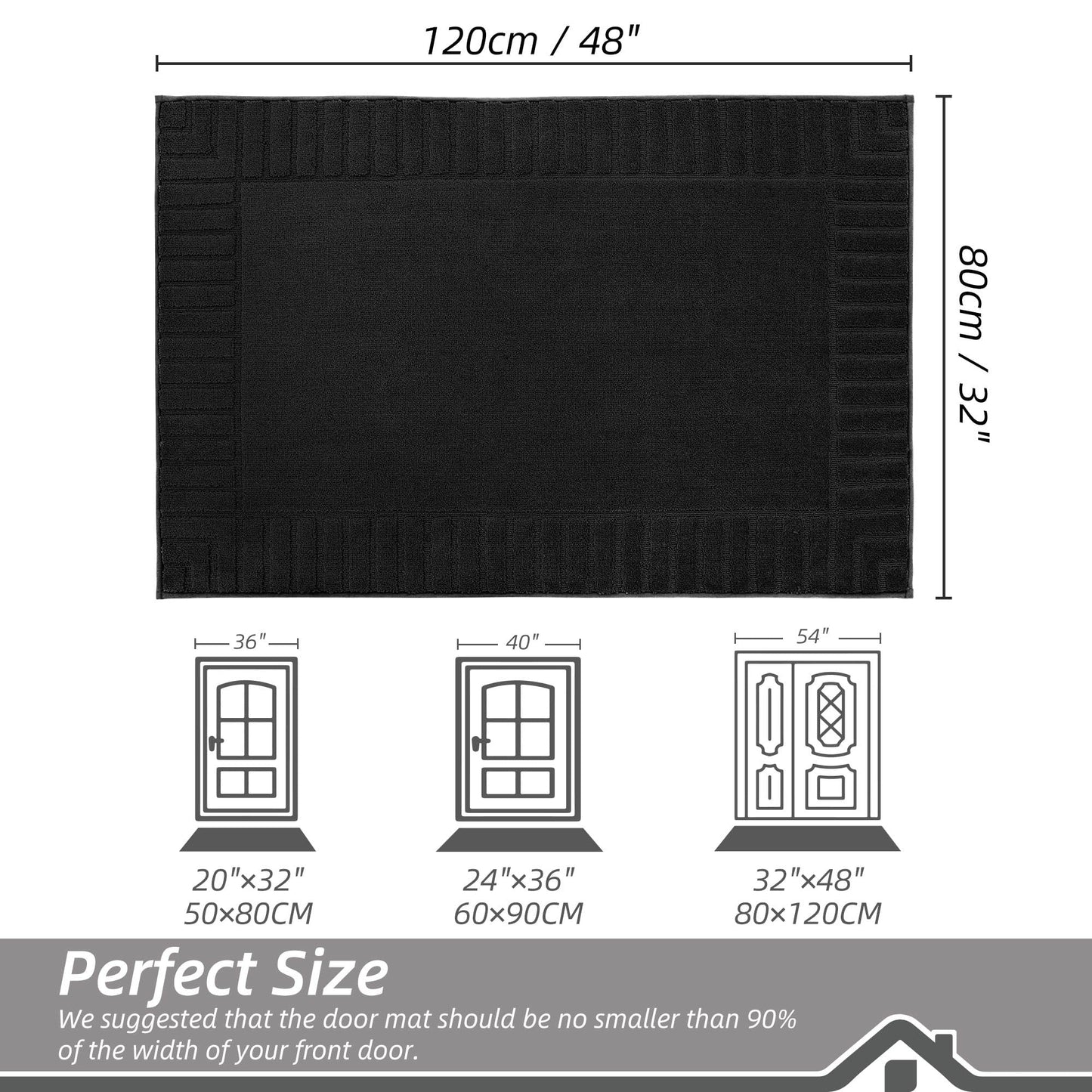 BEQHAUSE Large Door Mat Indoor, Super Absorbent Dirt Trapper Front Doormats Washable TPR Non-Slip Entrance Inside Floor Mats Rug for Entryway Pets and Dogs,32"x48", Black