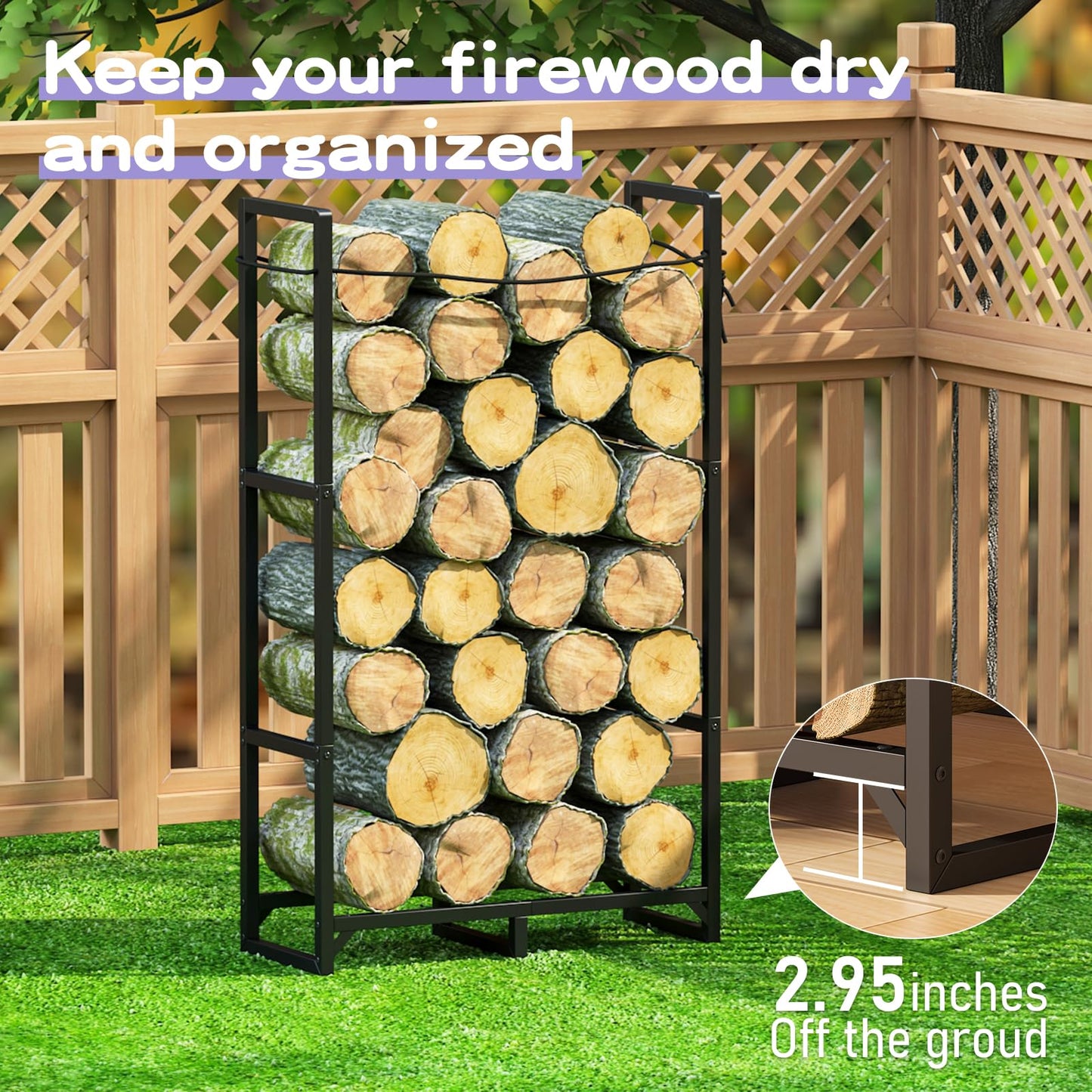 Wieghda Firewood Rack Stand 2.5ft Heavy Duty Logs Holder for Outdoor Indoor Fireplace Metal Wood Pile Storage Stacker Organizer