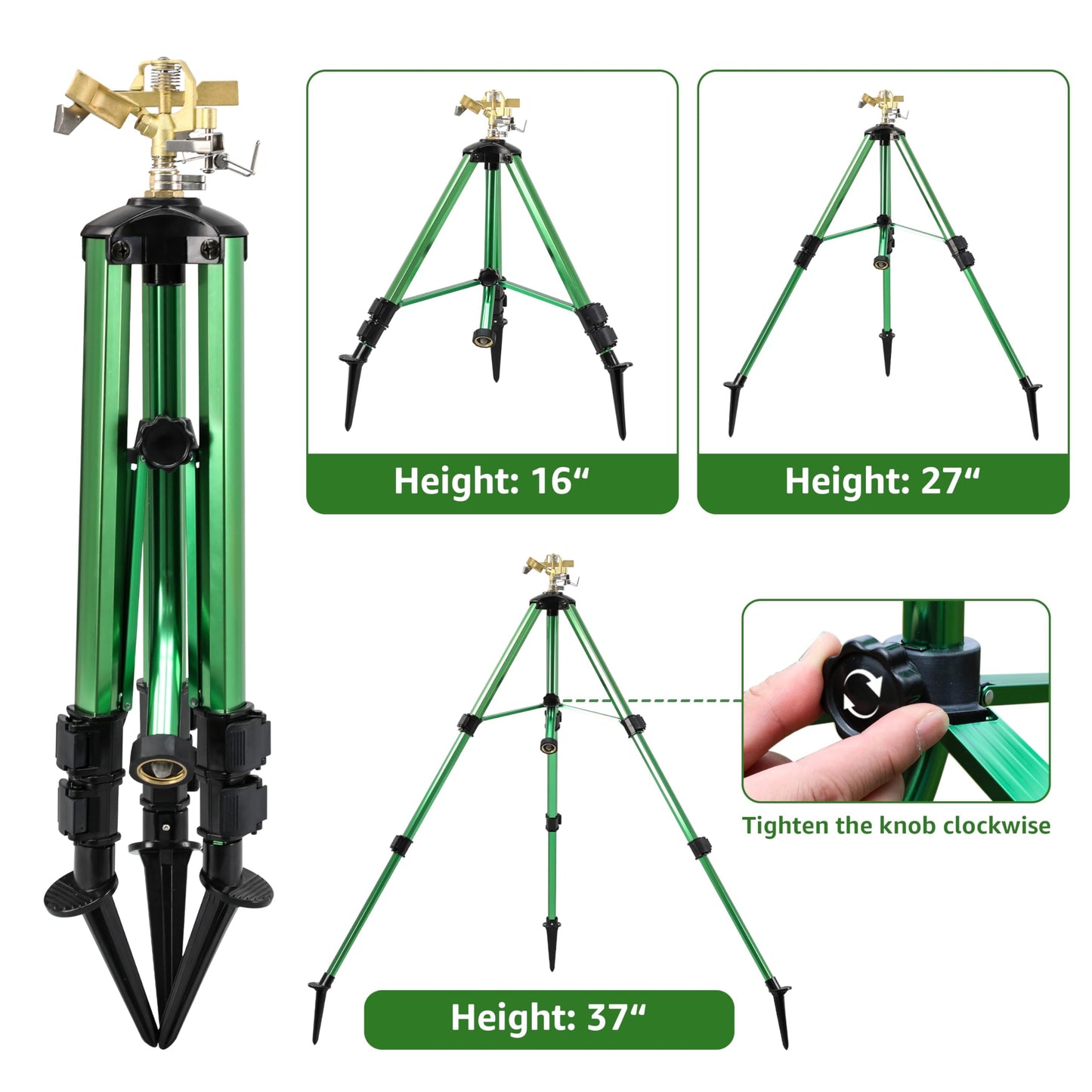 lxjnfac Sprinklers for Yard,Heavy-Duty Impact Sprinkler on Ground Plug Tripod Base, 360 Degree, 0-43 Feet Large Area Coverage Yard Sprinklers, Adjustable Height 16-37” Water Sprinkler for Lawn