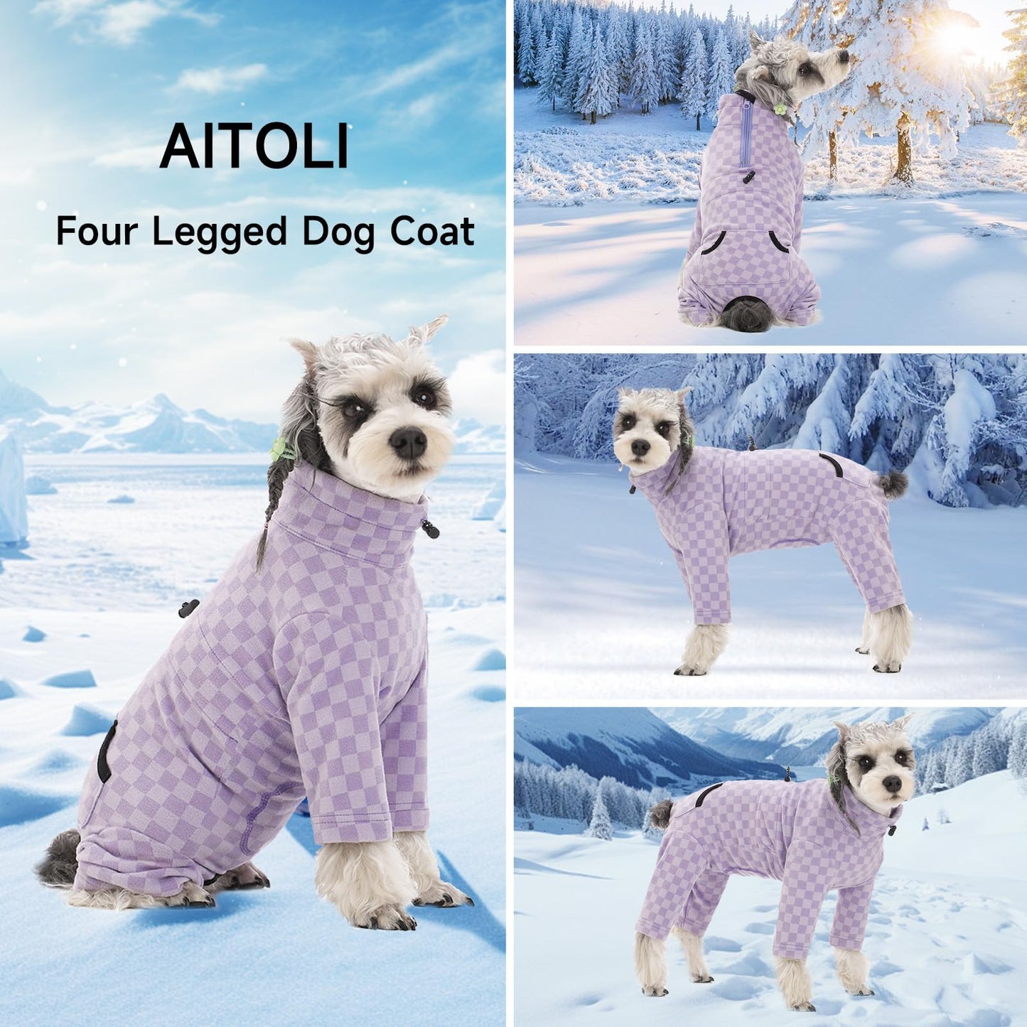 Dog Winter Coat, Warm Fleece Dog Cold Weather Coats, Plaid Turtleneck Dog Pajamas, Pullover Dog Jumpsuit, Turtleneck Dog Winter Clothes for Small Medium Dogs, Dog Onesie Anti Hair Shedding