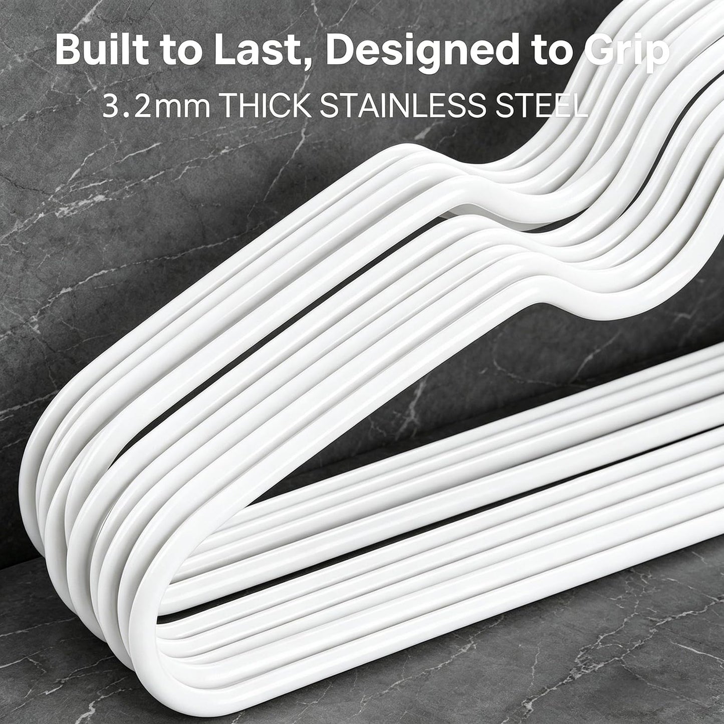 Tosnail 50 Pack Stainless Steel Wire Metal Hangers, 16-Inch Non-Slip Clothes Hangers Space Saving Closet Organizer, White