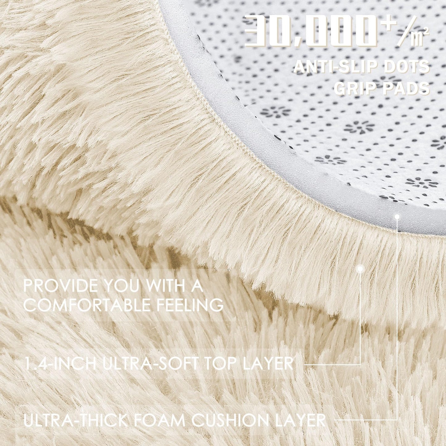 OLANLY Ivory Round Rugs for Bedroom, 5 Ft Machine Washable Circle Area Rugs for Living Room, Non-Slip Fluffy Carpet for Teen Girls and Boys, Dorms, Nursery Rooms, Home Decor Aesthetic