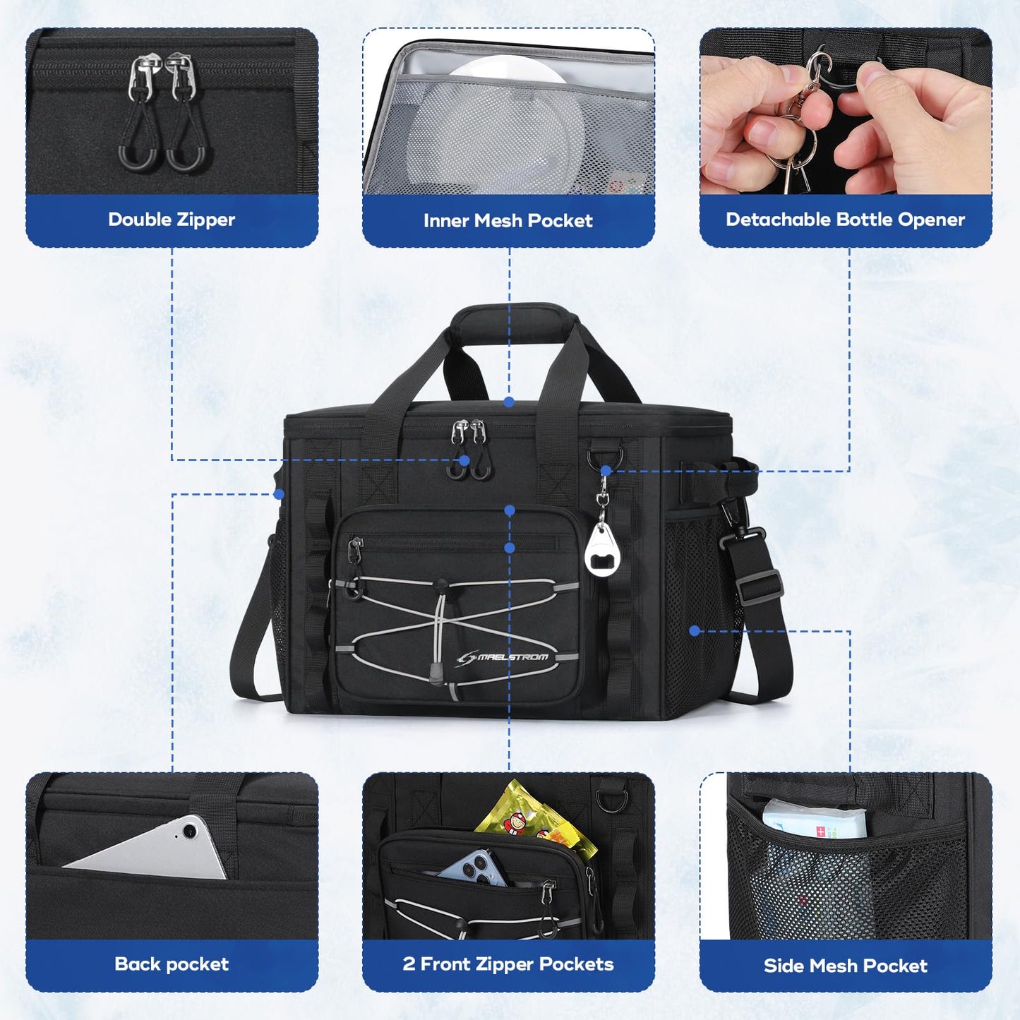Maelstrom Soft Cooler Bag - 30 Can Collapsible, Insulated Ice Chest for Camping, Kayaking, Beach - Black
