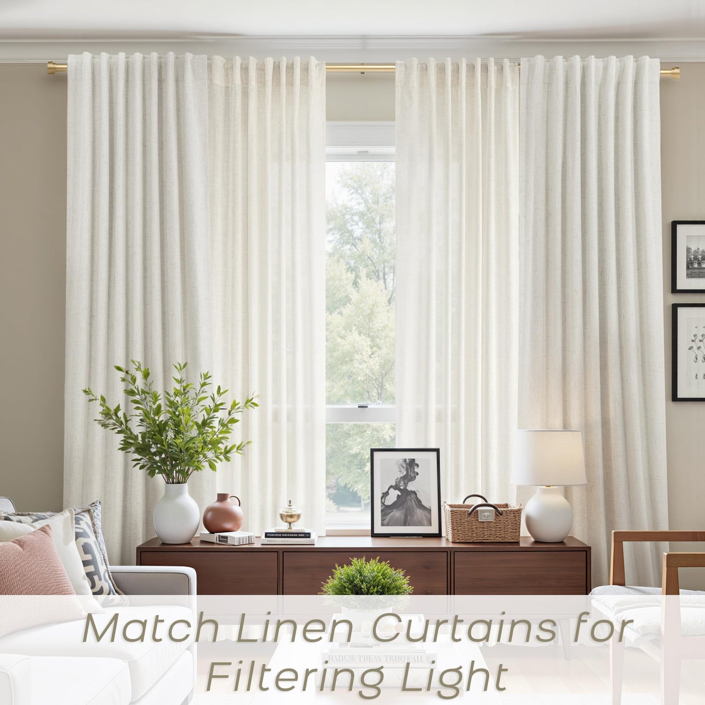 Blackout Curtains 2 Panels 84 Inch Long for Bedroom, Black Out Thermal Curtains, Rideau Salon Opaque, Cream Linen Farmhouse Sound Proof Curtains for Living Room