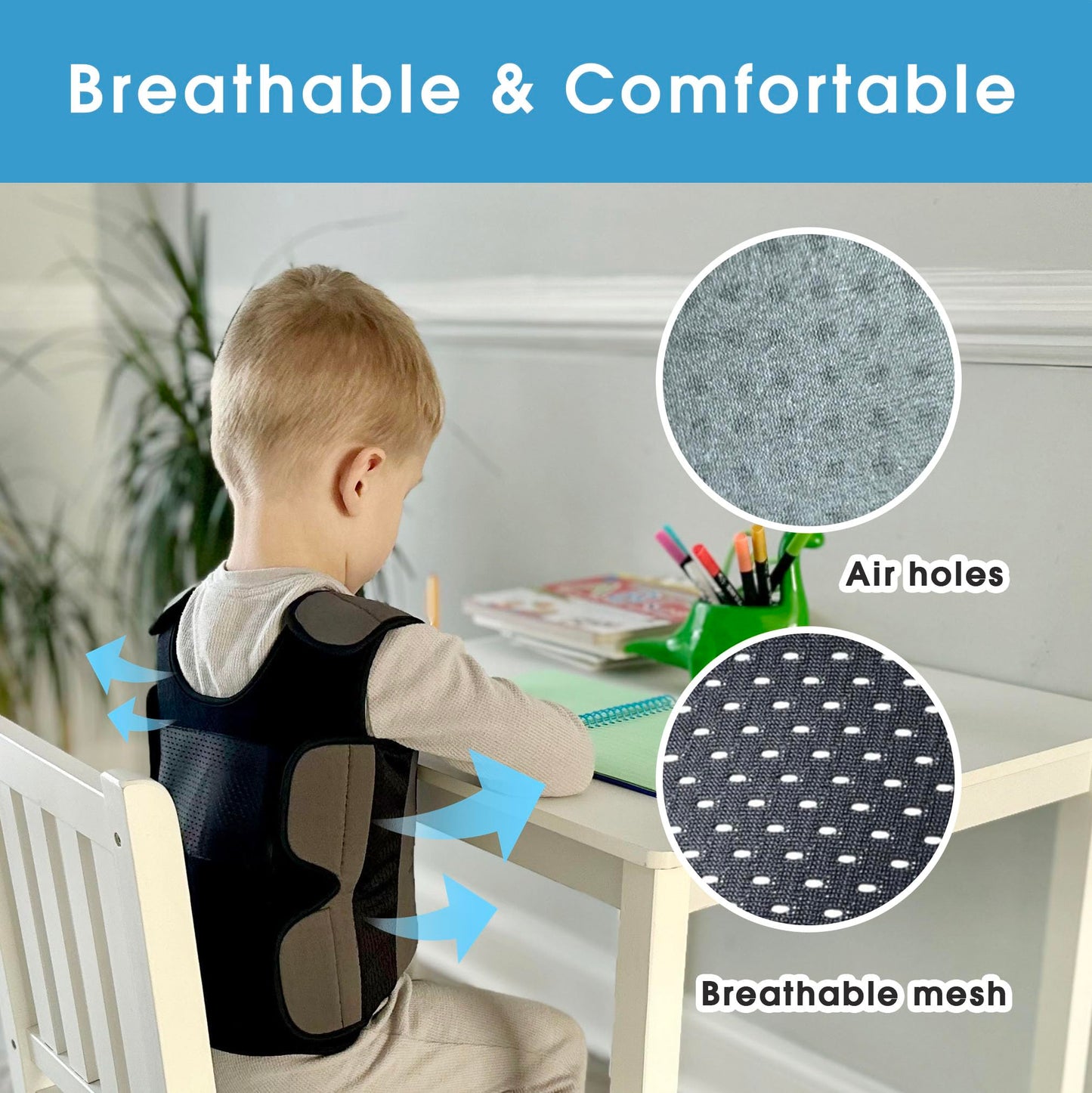 Weighted Compression Vest for Kids With Sensory Issues, Autism, ADHD - Adjustable With 6 Removable Weights (Large, Ages 10+)