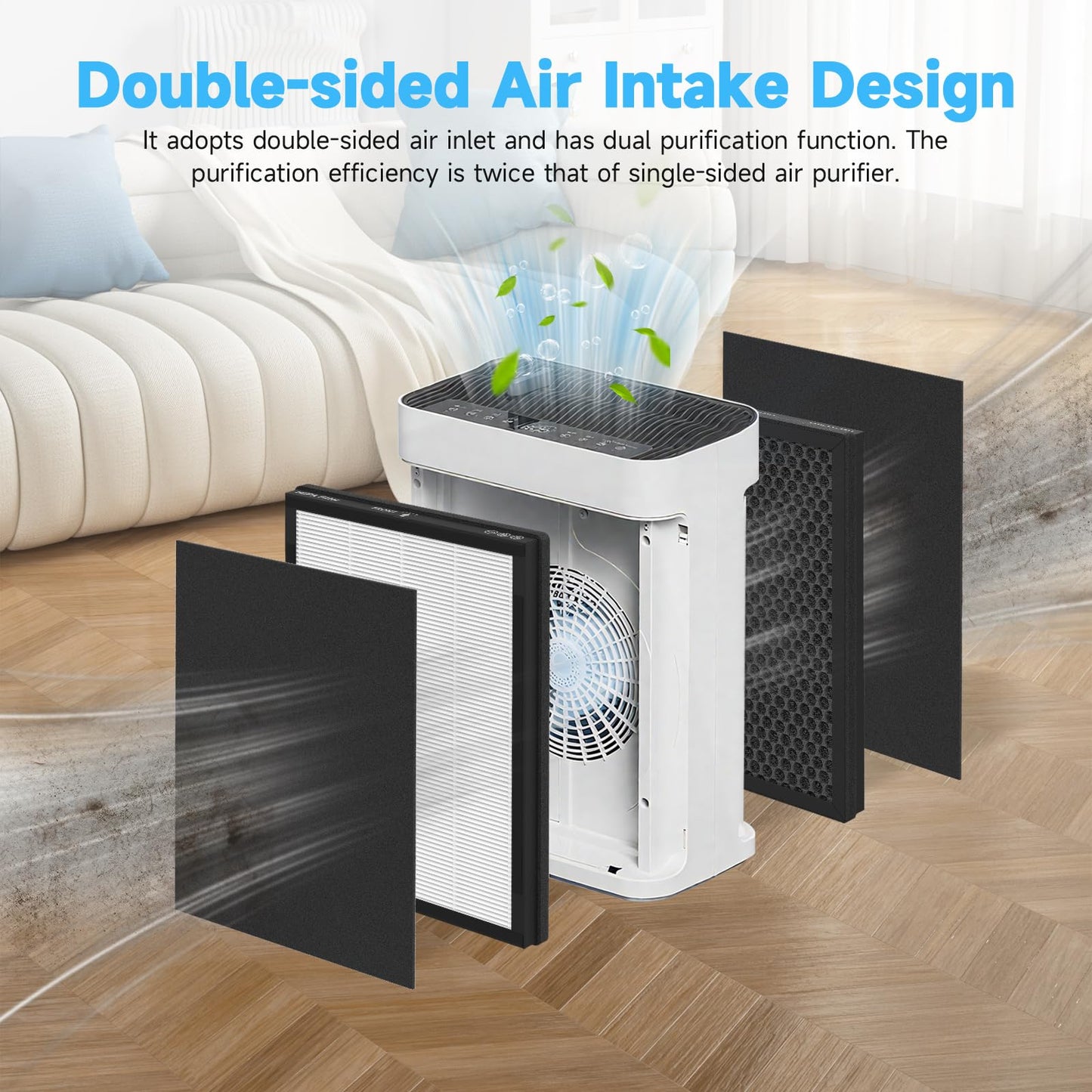 MK-AP01 Replacement Filter Compatible with TER Air MK-AP01 Air Purifier, Double-Sided Filters for Home Large Room up to 3000sq.ft with Washable Pre-filter, 4 Pack