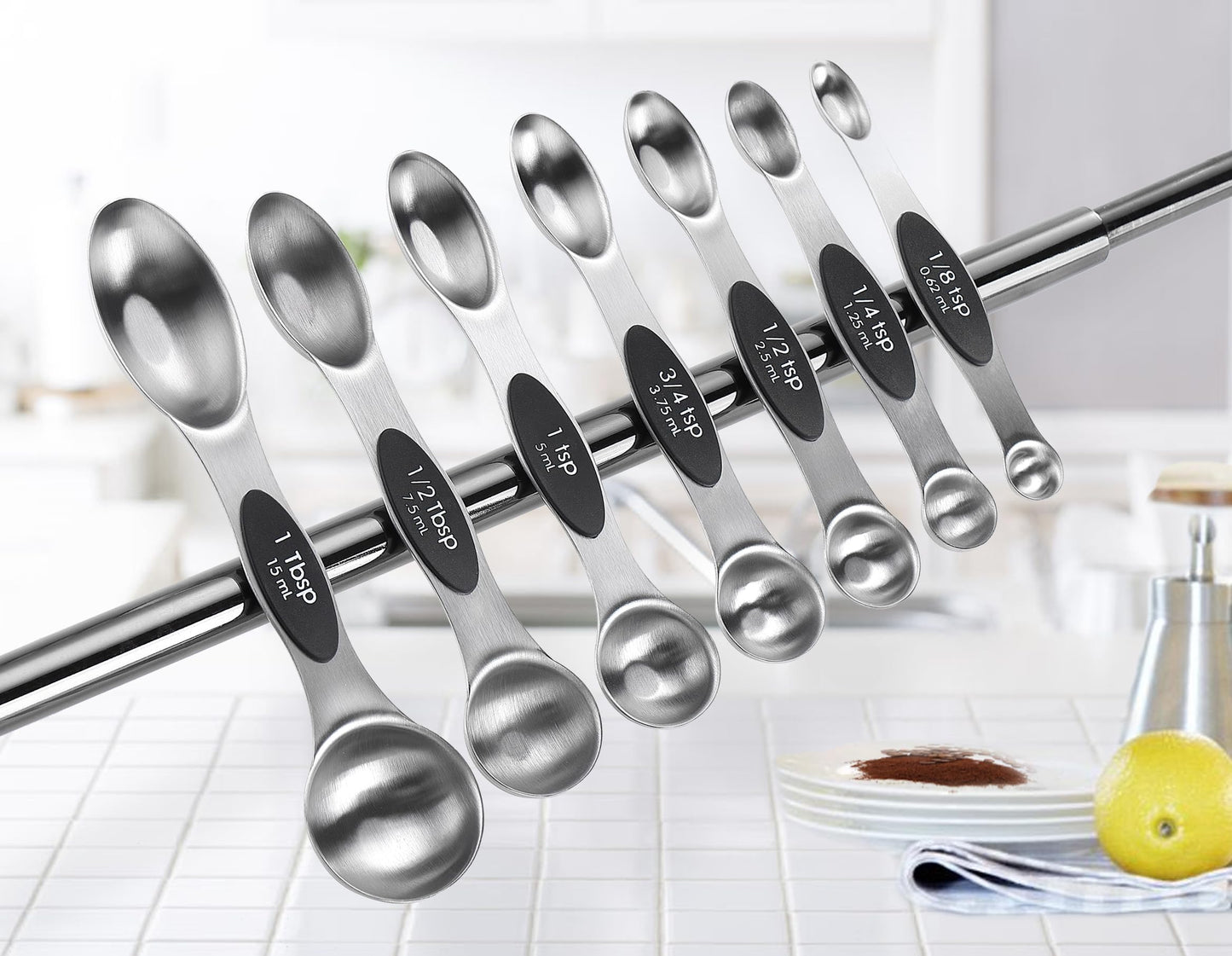Spring Chef Stainless Steel Magnetic Measuring Cups & Spoons Set of 15 with Leveler (Patented), Heavy Duty Measuring Cups & Spoons for Baking & Cooking - for Dry & Liquid Ingredients - Black