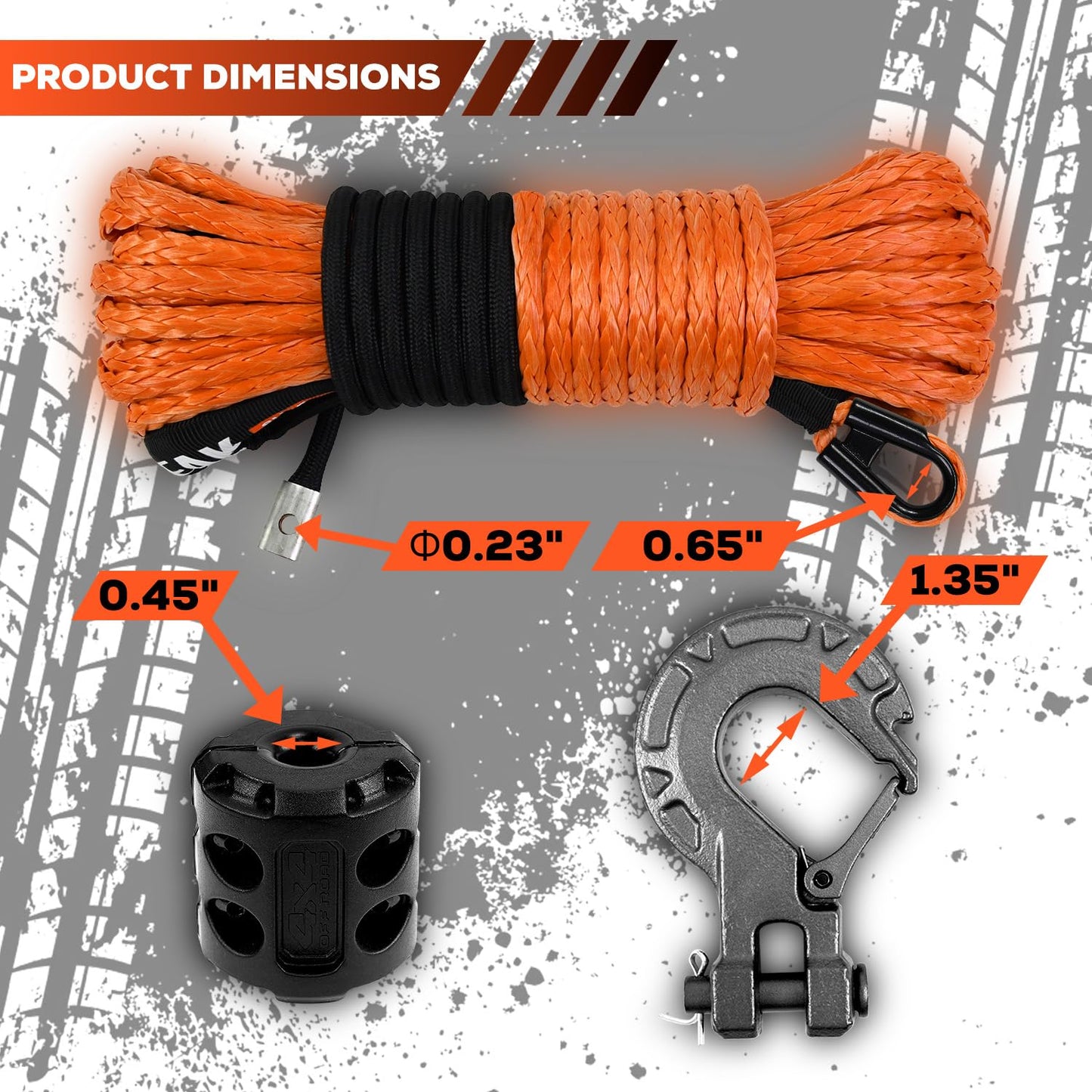 YUNPEAK Synthetic Winch Rope Kit, 1/4" x50 ft 10000LBS Winch Cable Replace Kit, with Protective Sleeve, Heavy Duty Hook, Rubber Stopper, Safety Pull Strap for Off-Road 4x4 Vehicles ATV UTV(Orange)