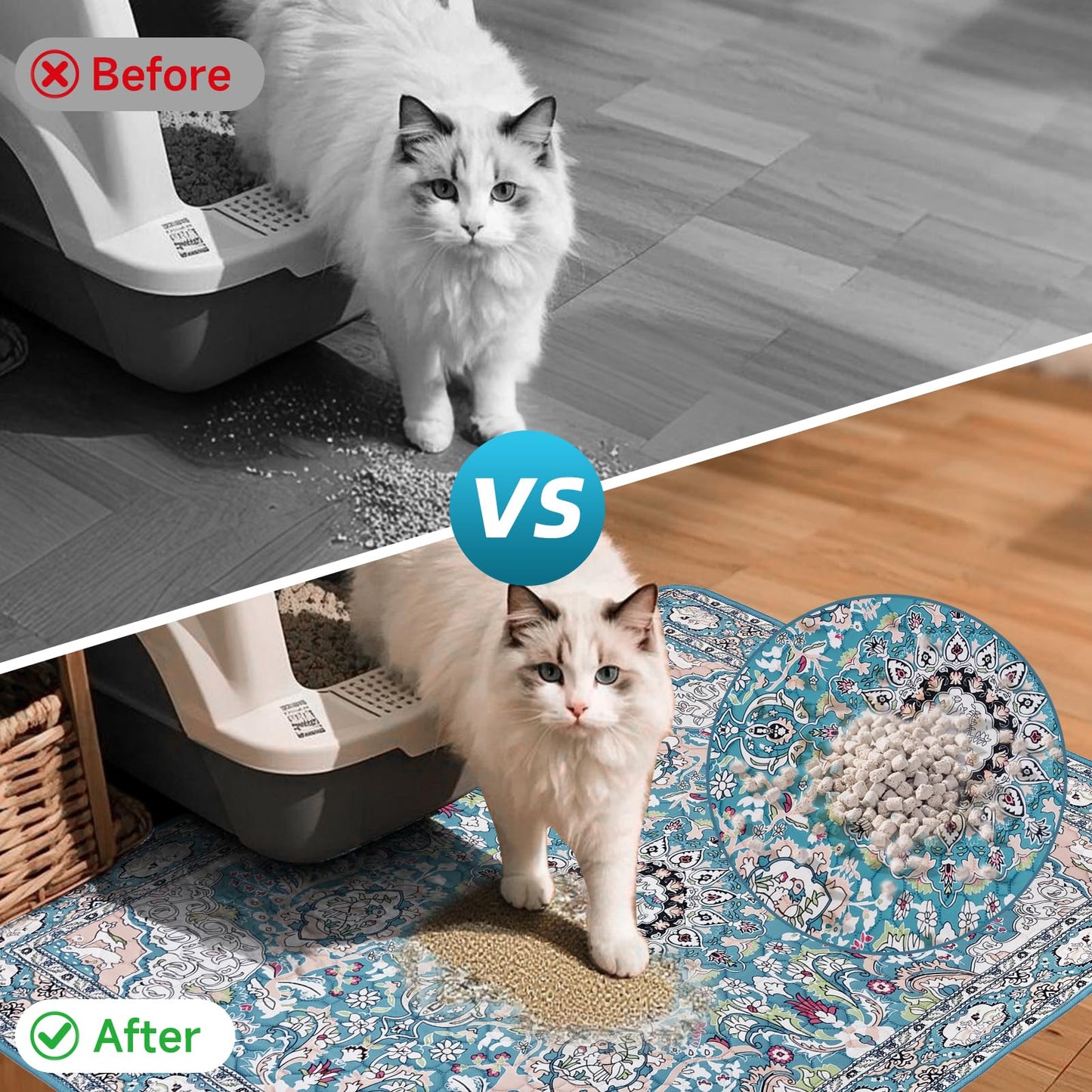 YOSEPATI 2 PCs 104x92 cm Cat Litter Mat, Washable Kitty Litter Trapping Mat, Reusable Litter Mats for Cats, Waterproof & Non-Slip Compatible with Cat Box, Kitten Feeding Mats, Easy to Clean