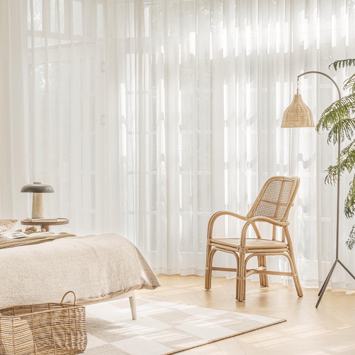 FMFUNCTEX Flax Linen Sheer Curtains for Living Room, Natural Curtains 84 Inches Long for Bedroom, Farmhouse Country Rustic Curtains Semi Sheer Drapes Rod Pocket Window Curtains 2 Panels Beige