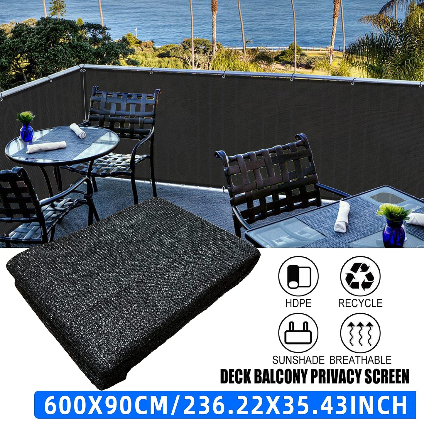 GardenLux 3'x20'Balcony Privacy Screen Cover Fence Cover UV Protection Weatherproof Windscreen Heavy Duty for Patio, Backyard,Black