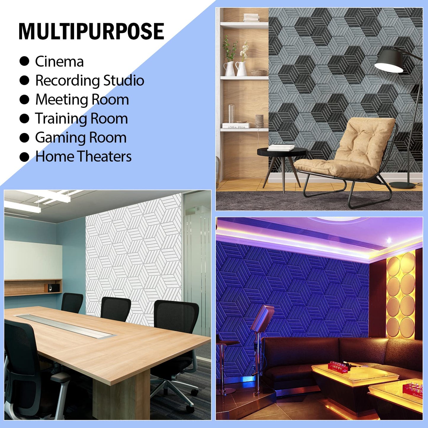 SHJADE 12 Pack Acoustic Panel Self-Adhesive, 14" X 12" X 0.4"High Density Sound Proof Padding, Hexagon Sound Proof Insulation Beveled Edge Wall Tiles(White)