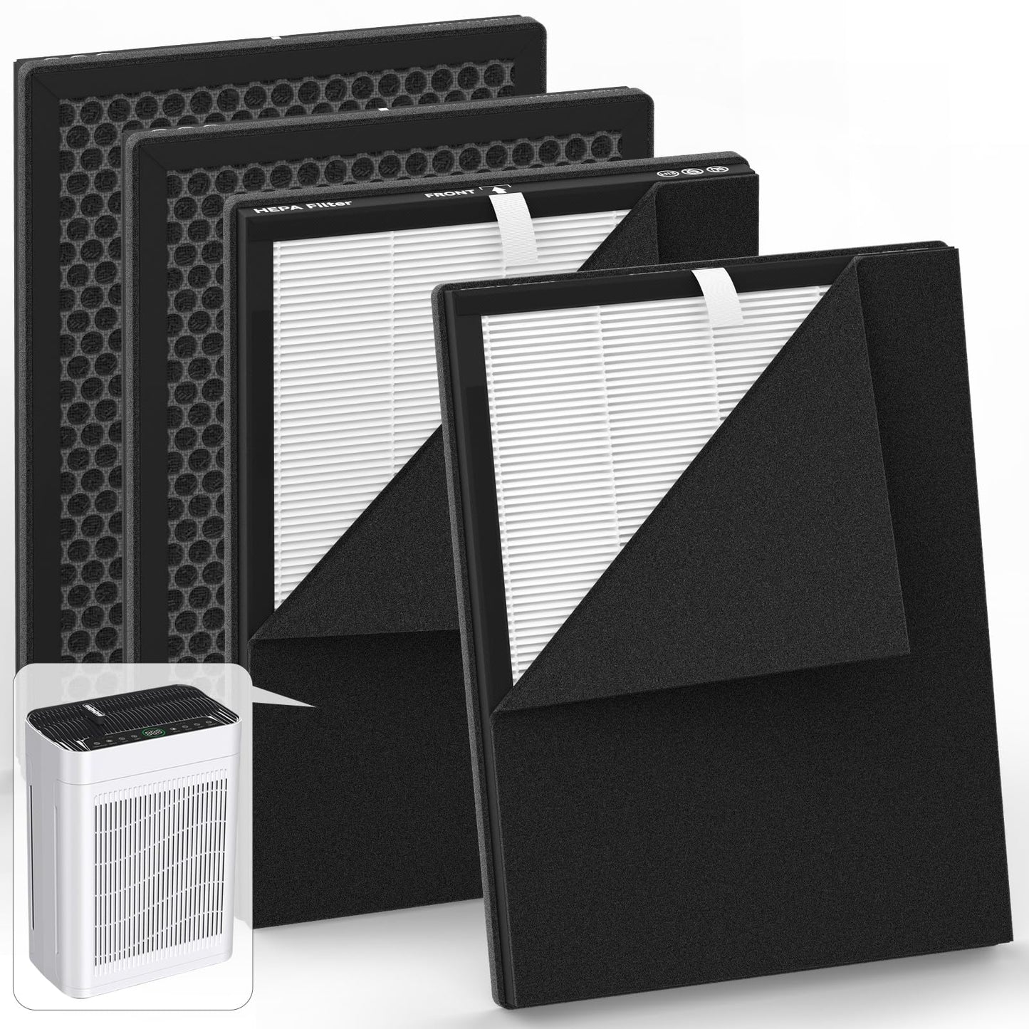 MK-AP01 Replacement Filter Compatible with TER Air MK-AP01 Air Purifier, Double-Sided Filters for Home Large Room up to 3000sq.ft with Washable Pre-filter, 4 Pack