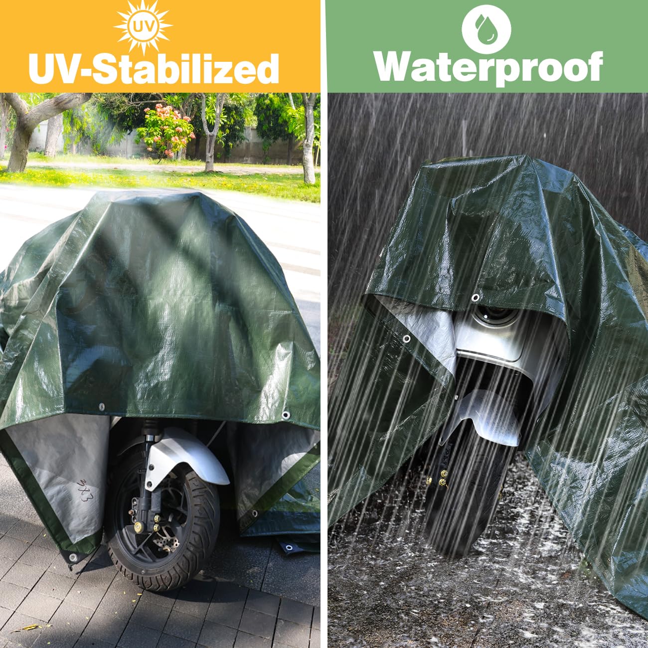 Wohohoho 120GSM Tarpaulin Waterproof Heavy Duty, 13.1 x 13.1 Ft Large Green Rainproof Tarp UV/Tear Resistant PE Tarpaulin Sheet Tent with Reinforced Eyelets, Cover for Pool, Caravan, Garden Furniture