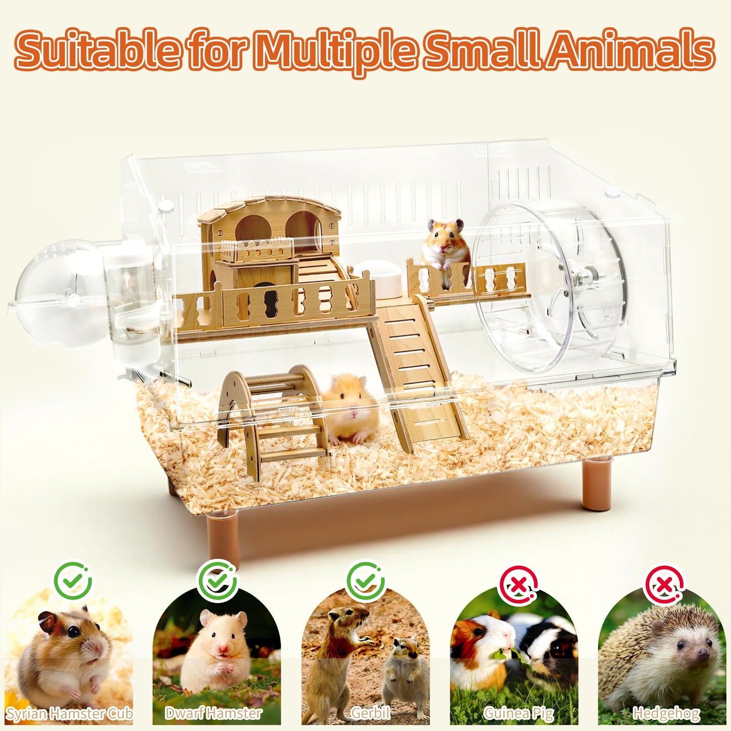 Kalolary Large Acrylic Hamster Cage, 2-Layer Gerbil Cages with Full Transparent Viewing Top Open Hamster House with All Accessories Hamster Enclosure for Dwarf Hamster, Gerbils, Pet Mice