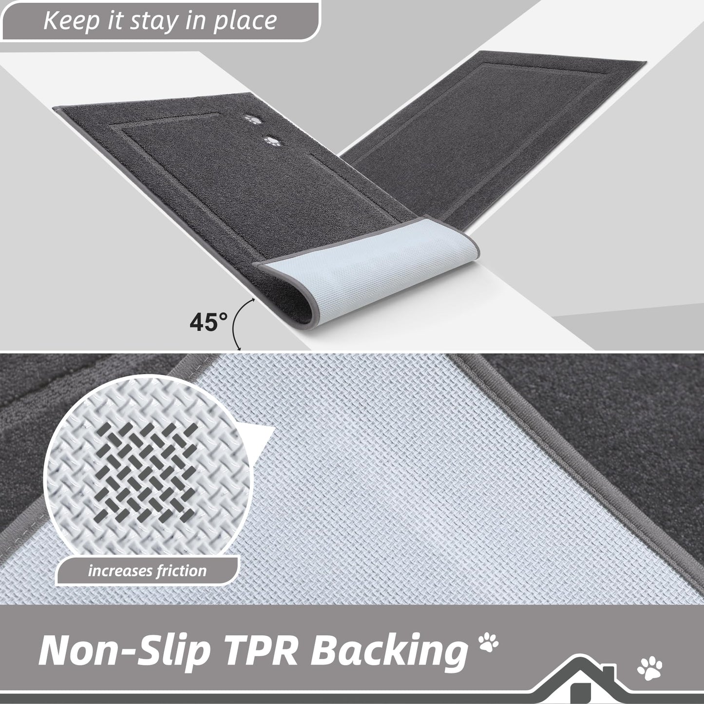 BEQHAUSE Dog Door Mat for Muddy Paws 32"x48", Absorbent Dirt Trapper Entryway Rug Non-Slip Washable Welcome Mat Soft Stain Resistant for Dogs Entry Indoor Door Mat, Dark Grey