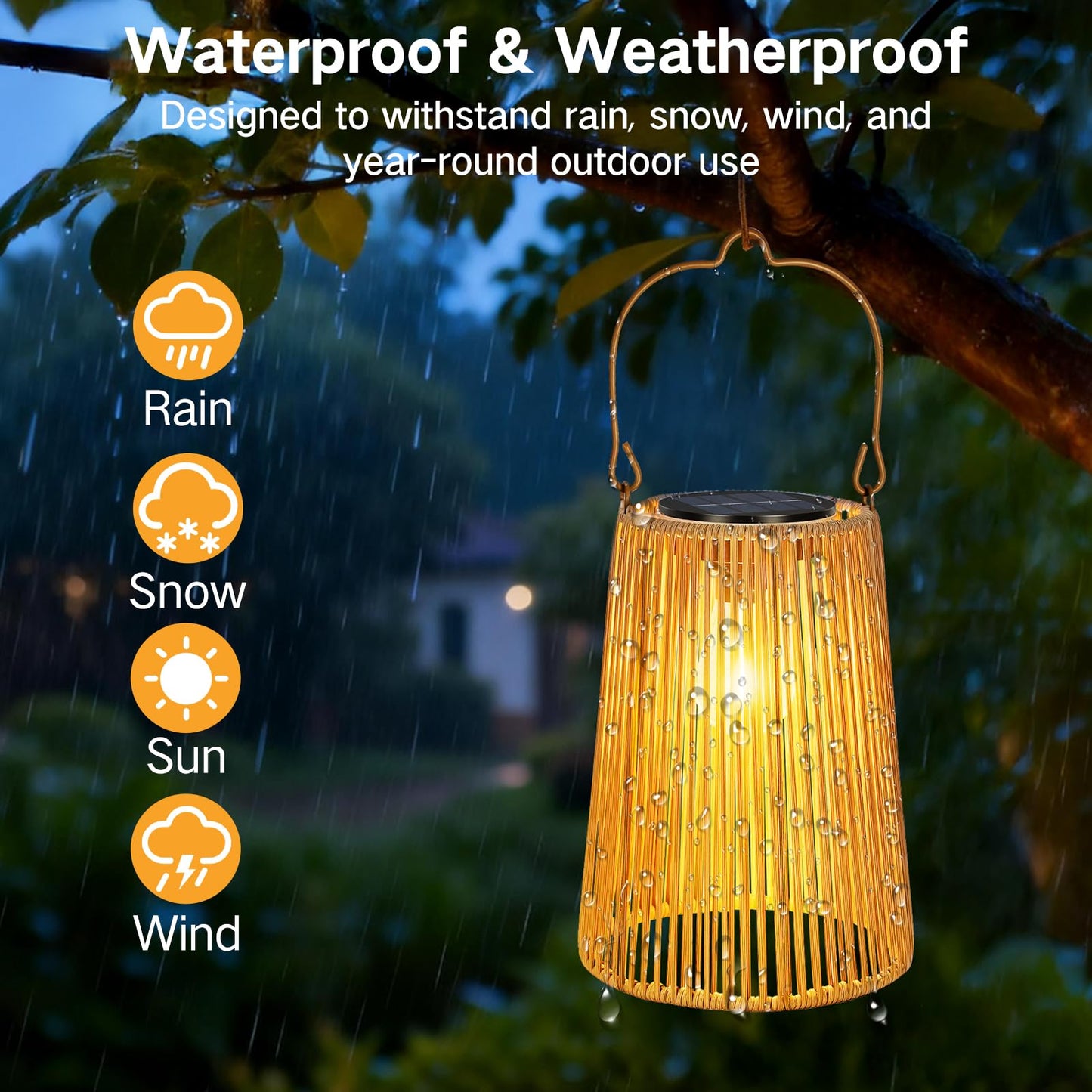 OUTONLIFE 2 Pack Solar Lanterns Outdoor Waterproof, Hanging Rattan Woven Solar Lights with Auto On/Off, Decorative Gifts for Garden, Yard, Patio, Tree, Porch, Lawn, Pathway & Outside Tabletop Decor