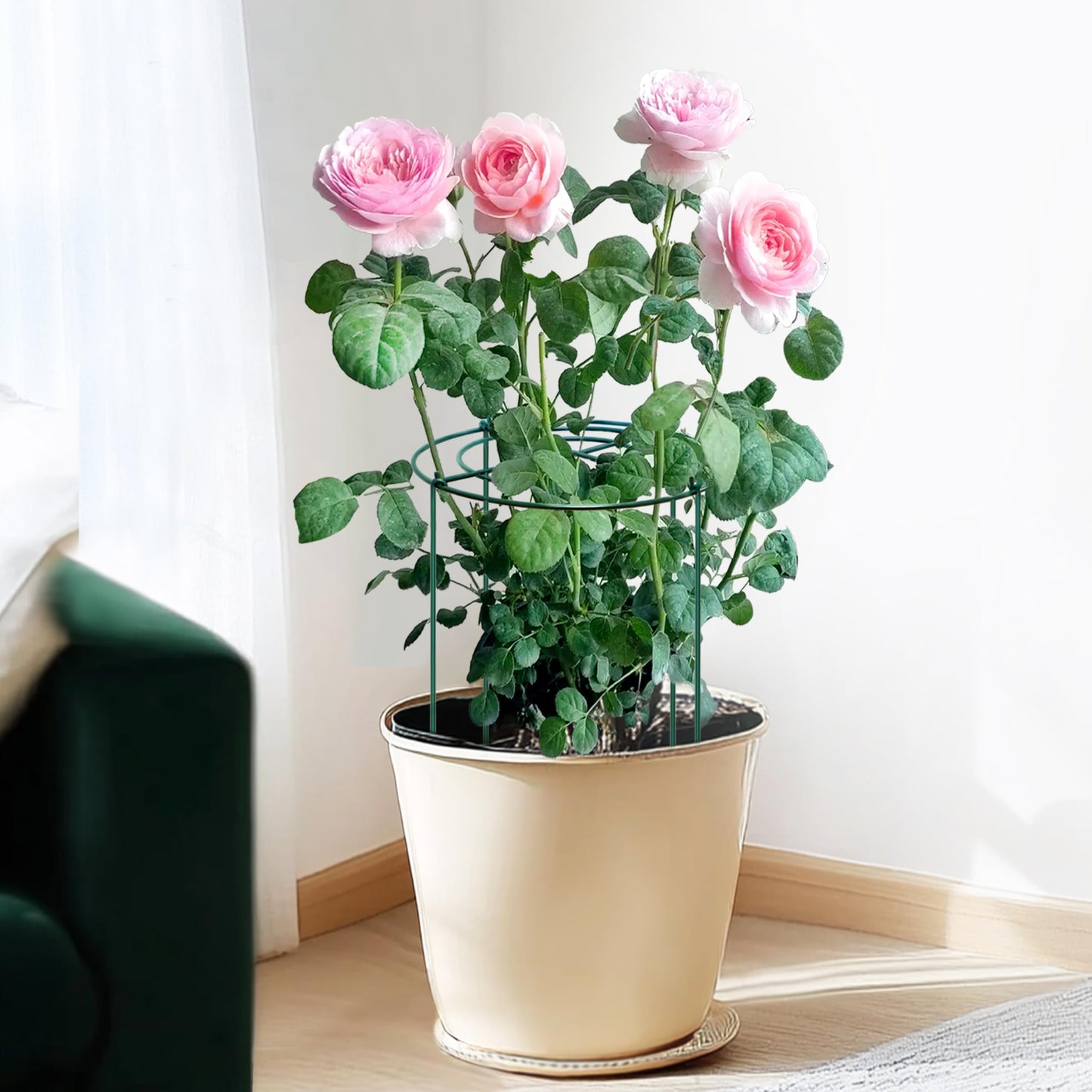 SYITCUN Tall Peony Cages and Supports, 14x32 Inch 4-Pack Heavy Duty Metal Plant Cages, 5mm Extra Thick Green Garden Stake for Tall Peonies, Delphiniums, Sunflowers