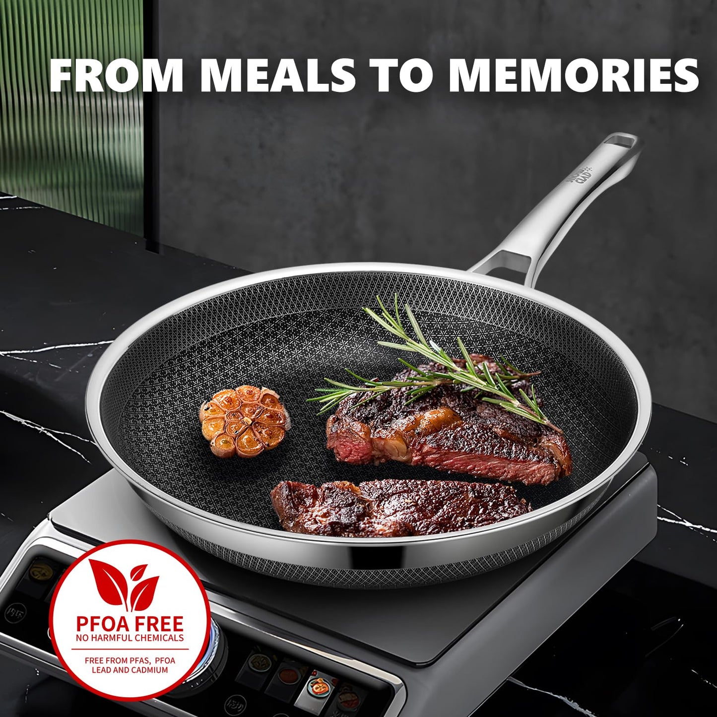 Frying Pan, 12 Hybrid Non Stick Frying Pan, Dishwasher Oven Broiler Safe, Non Toxic Chef's Pan, PFOA Free Cookware, Compatible with All Cooktops