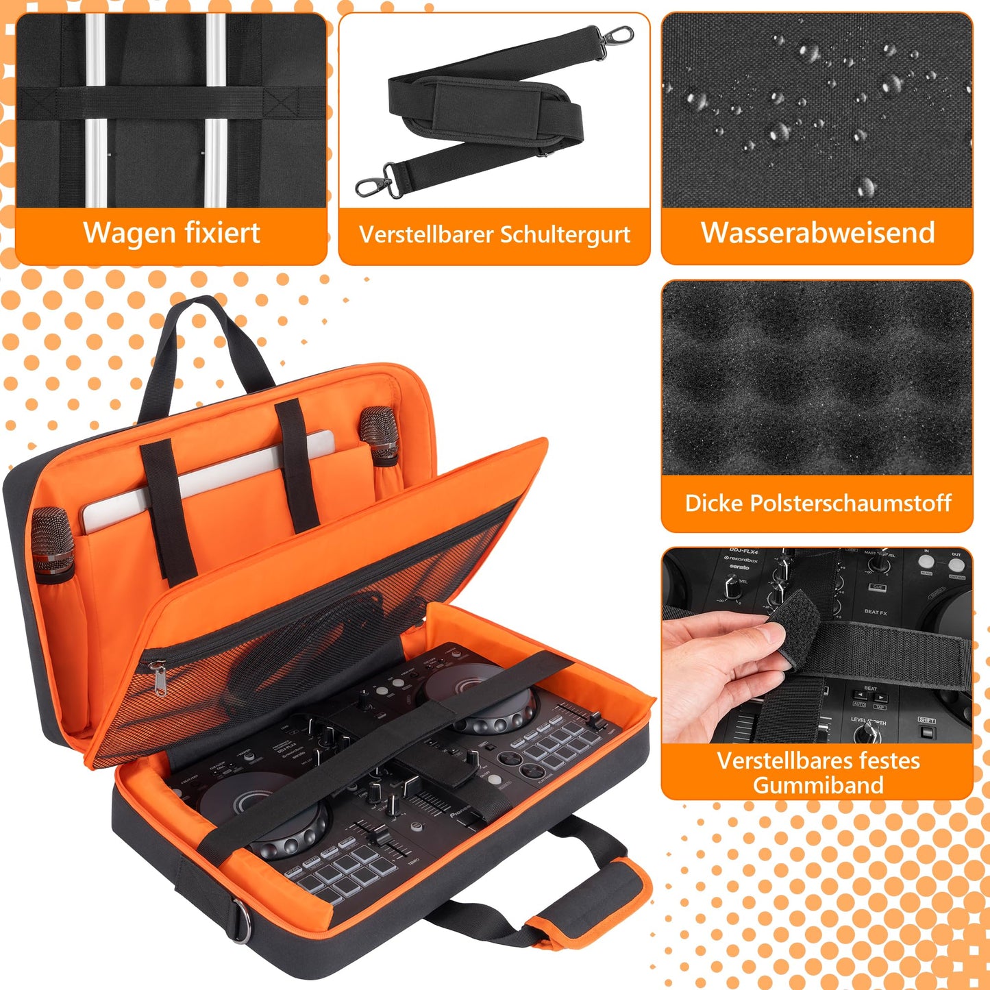 AKOZLIN DJ Controller Case for DDJ FLX4/ DDJ REV1/ DDJ 400/SB2/SB3 DJ Carrying Case with Pearl Cotton Padded, Adjustable Shoulder Strap, 15.6" Laptop Compartment and Accessory Pockets