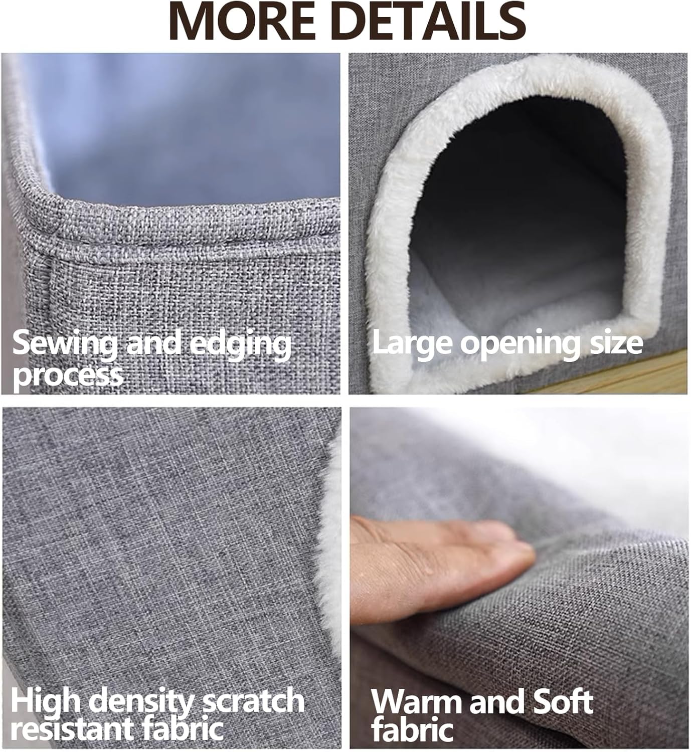 Large Cat House Indoor, Lavish Cat Cave Bed for Big Cats, Collapsible Hideaway with Scratching Area, Enclosed Cat Bed for Indoor Cats (Extended Dark Gray, Large Size)
