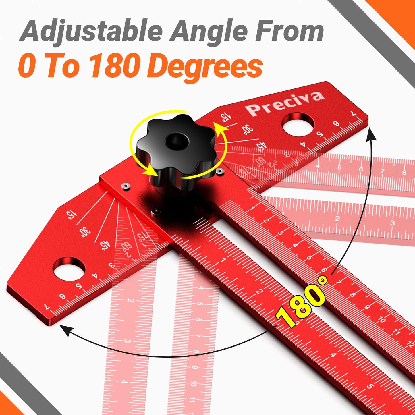 Preciva 13” Carpenter Square Ruler (1/16" Scale) - Foldable Aluminum Alloy T Square Ruler with Imperial and Metric Scales, Multi-Purpose Woodworking Square for Measure Angles, Position, Draw Lines