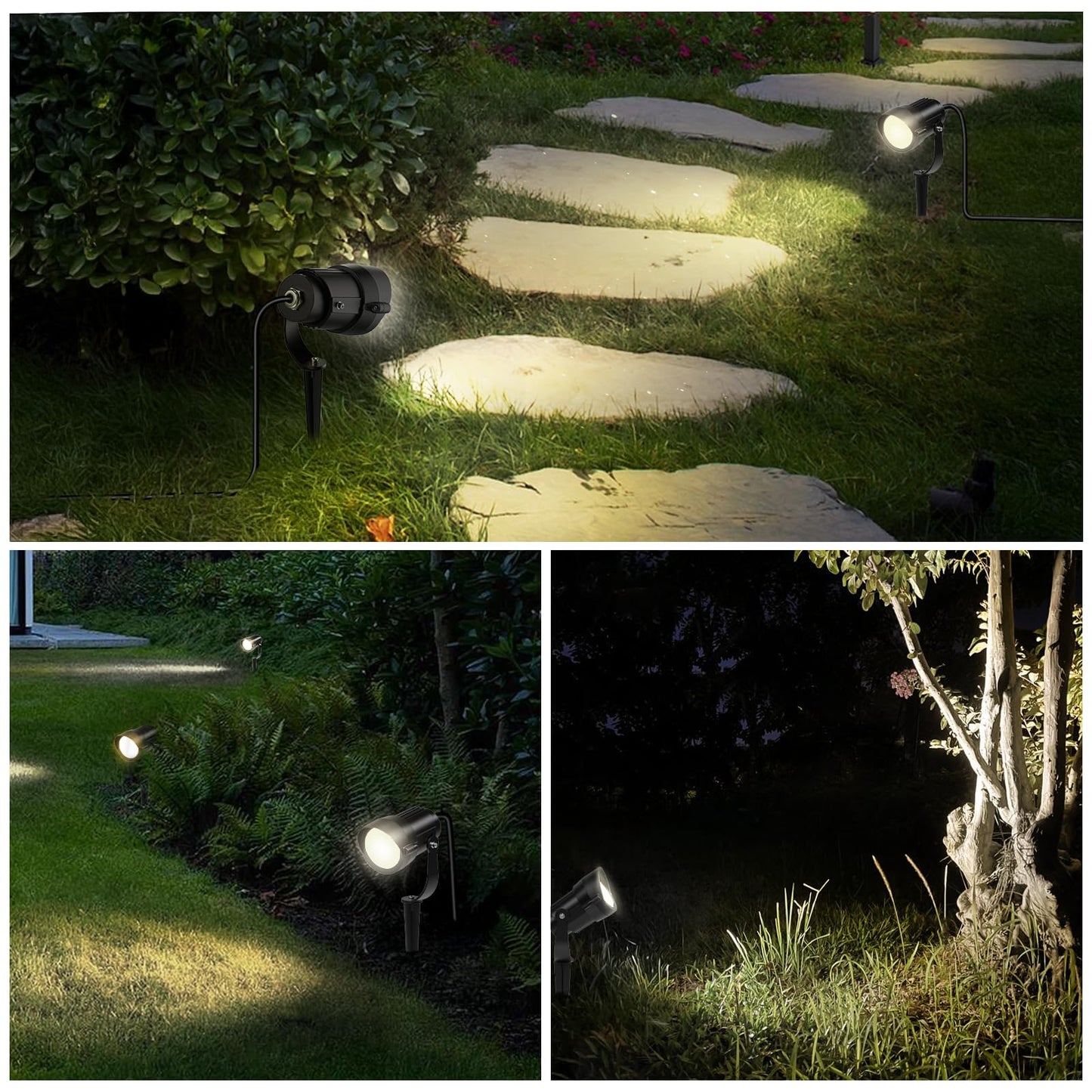 HIBOITEC 12W Landscape Lights IP65 Waterproof LED Outdoor Spotlight with US 3-Plug Cord,270° Adjustable Angle Landscape Lights for Garden, Yard, Lawn White Light 4 Pack
