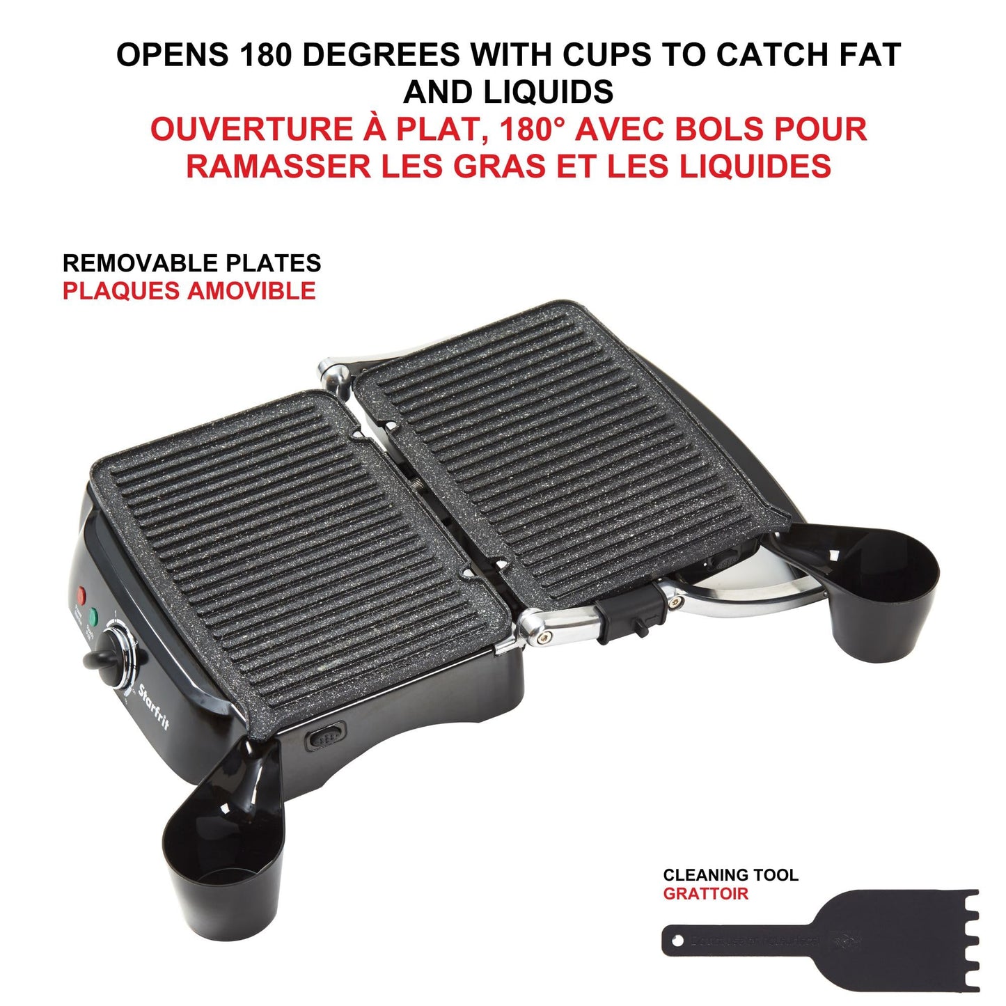 Starfrit The Rock Electric Panini Grill - 14" x 12" - Rock.Tec Non-Stick Cooking Surface - Opens 180 Degrees