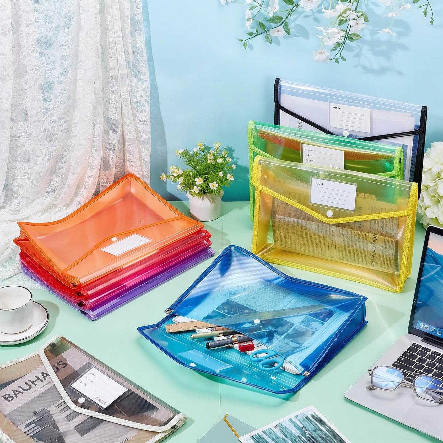 CUTHOLLOW Plastic Expandable File Organizer Folder(No Divider), 18Pcs Waterproof Transparent Document Holder Storage for Receipt/Paper/Bill/Taxes/Letter, Easy to Label A4 Size for School Office Home