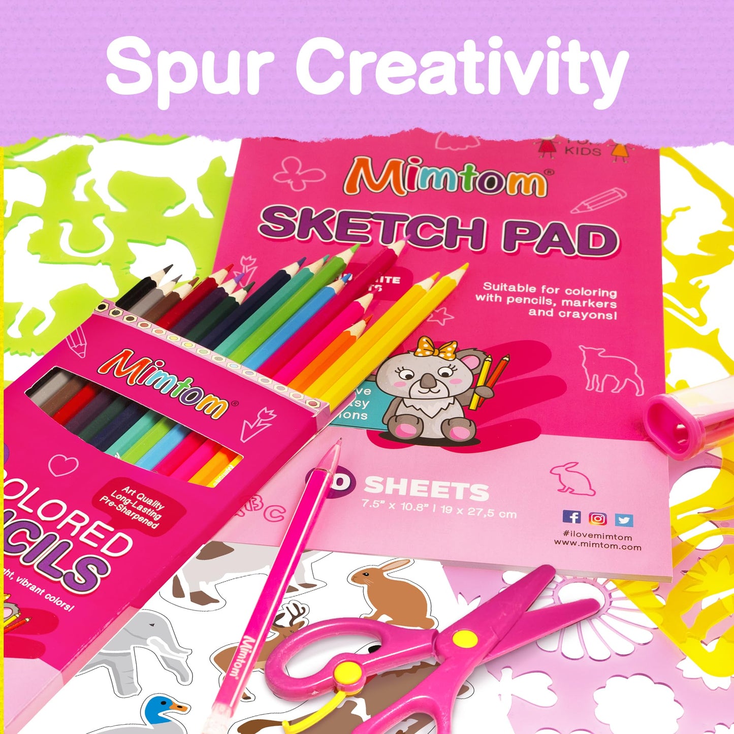Mimtom Drawing Stencils Set for Kids and Girls | 51 PC Arts and Crafts Stencil Kit with Over 270 Shapes to Unleash Your Child's Creative Mind | Kid-Safe Educational Activity Toy for Ages 4 & Up