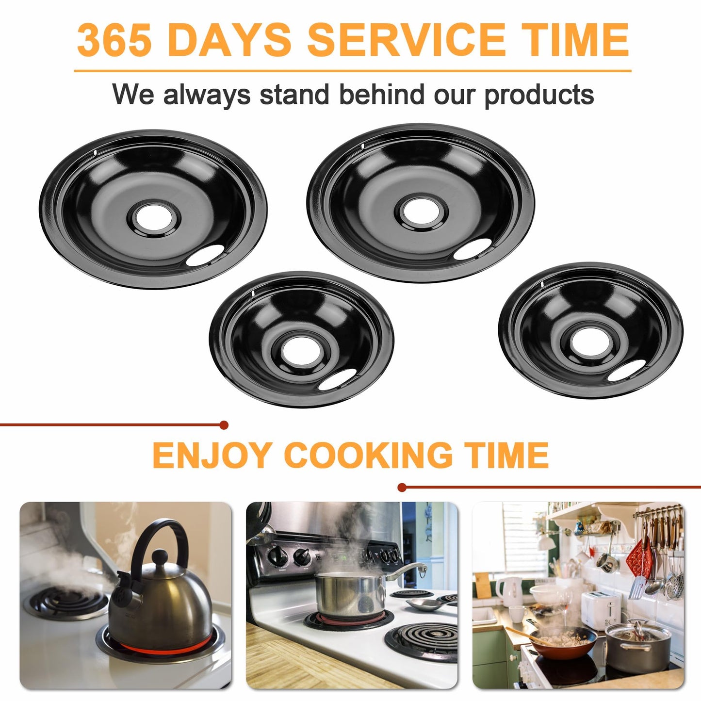 5304430149 5304430150 Porcelain Burner Drip Pan Set Fit for Ken-more, Fri-gidaire Stove Replacement 318067041 318067051 Electric Range Cooktop Includes 2 8-Inch and 2 6-Inch Pans
