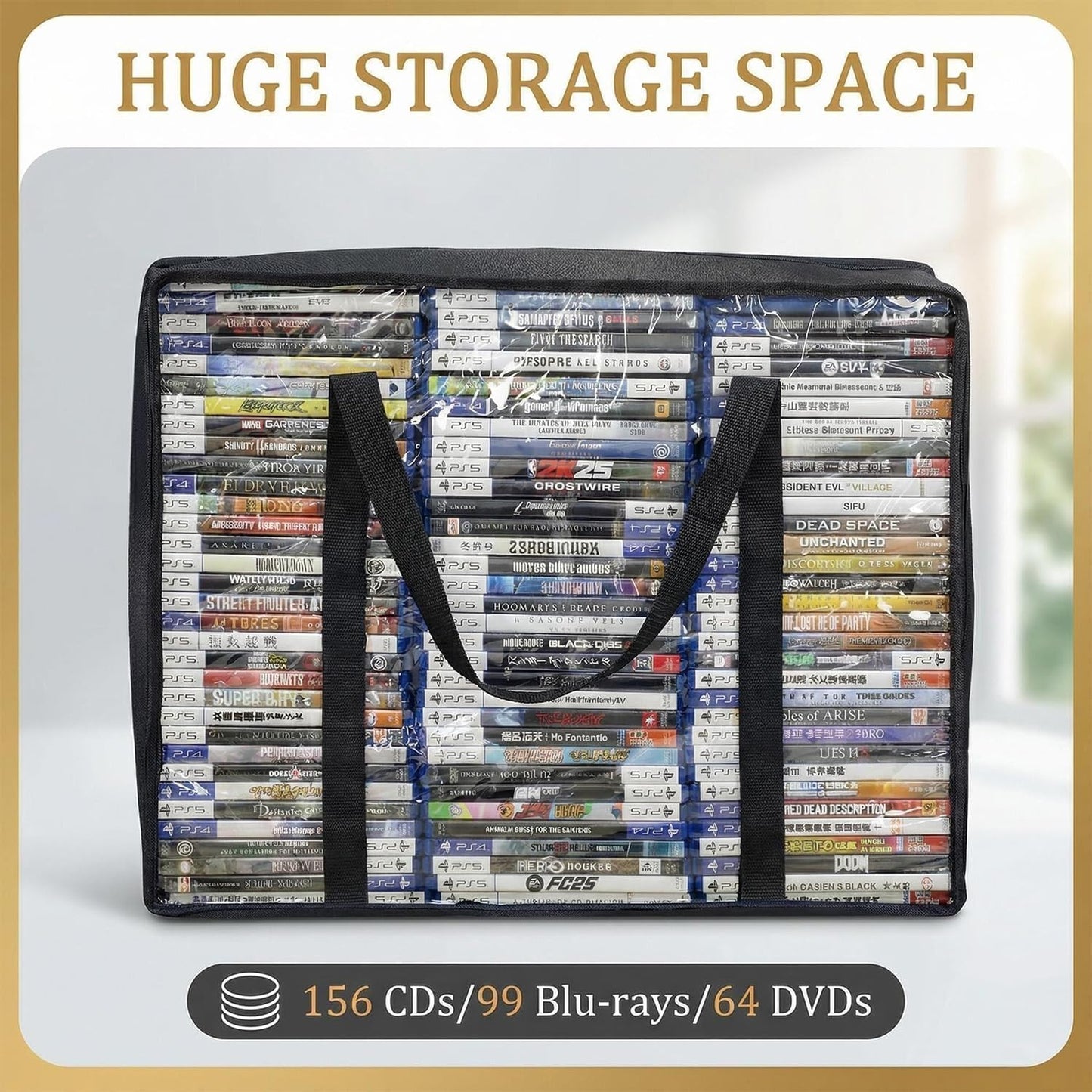 DVD Storage Bags 2 Pack, Clear PVC Plastic CD Storage Case with Handles, Storage Bags for DVDs, CDs, Blu-ray Case, Video Game Cases, Movie Cases