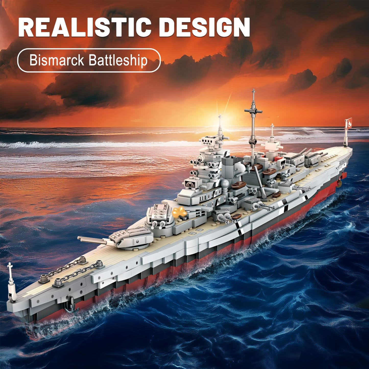 Brihappen Bismarck Battleship Building Kits for Adult Men Boys (2081Pieces) - Large Military World-Class Bismarck Battleship Model for Home Office Collection, Birthday Gifts for Building Blocks Lover