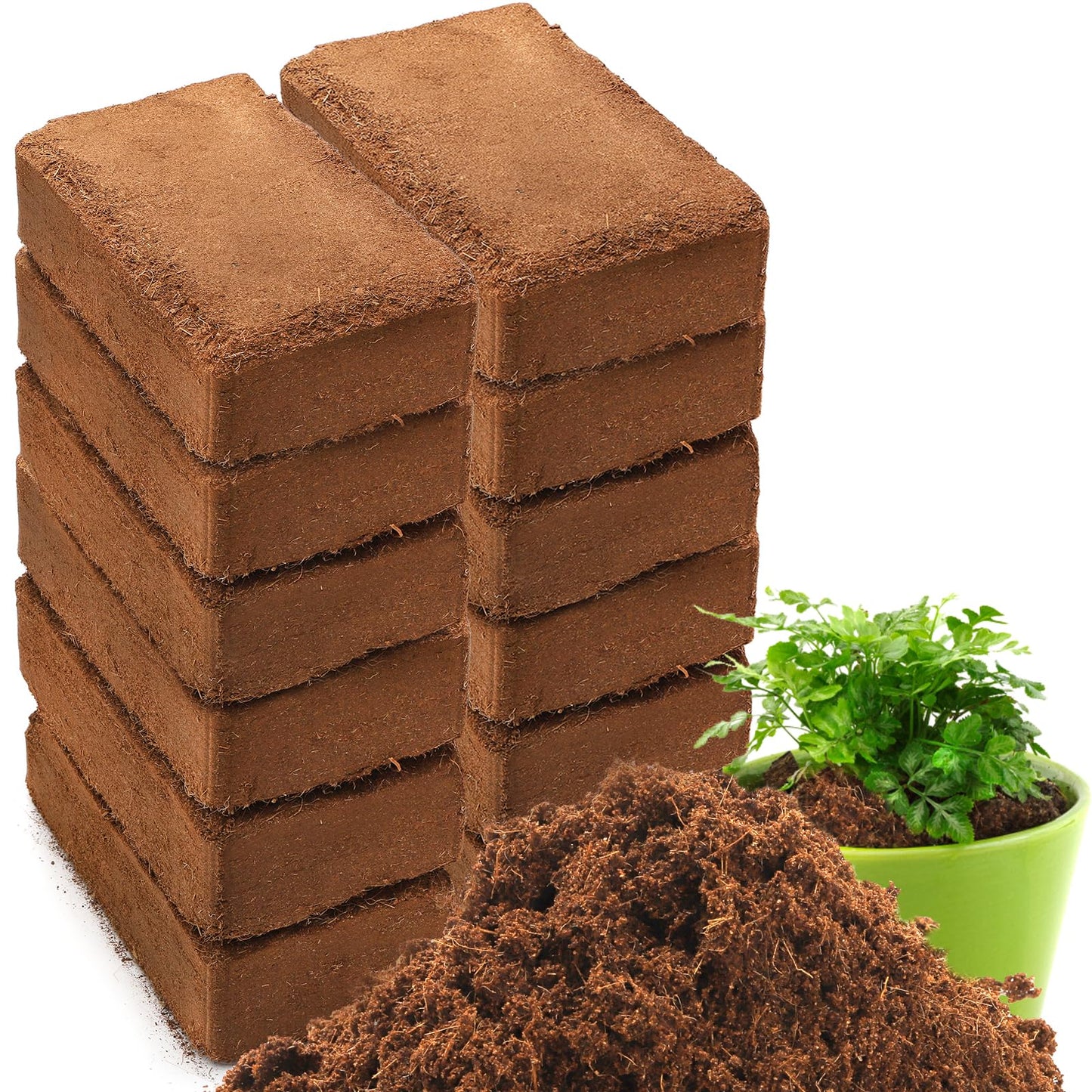 ZENFUN 12 Packs 17 lb Coco Coir Organic Brick for Plants, Natural Coconut Coir Pith, Compressed Coco Bricks, Coco Fiber for Soilless Gardening, High Nutrition Coconut Soil Coco Fiber