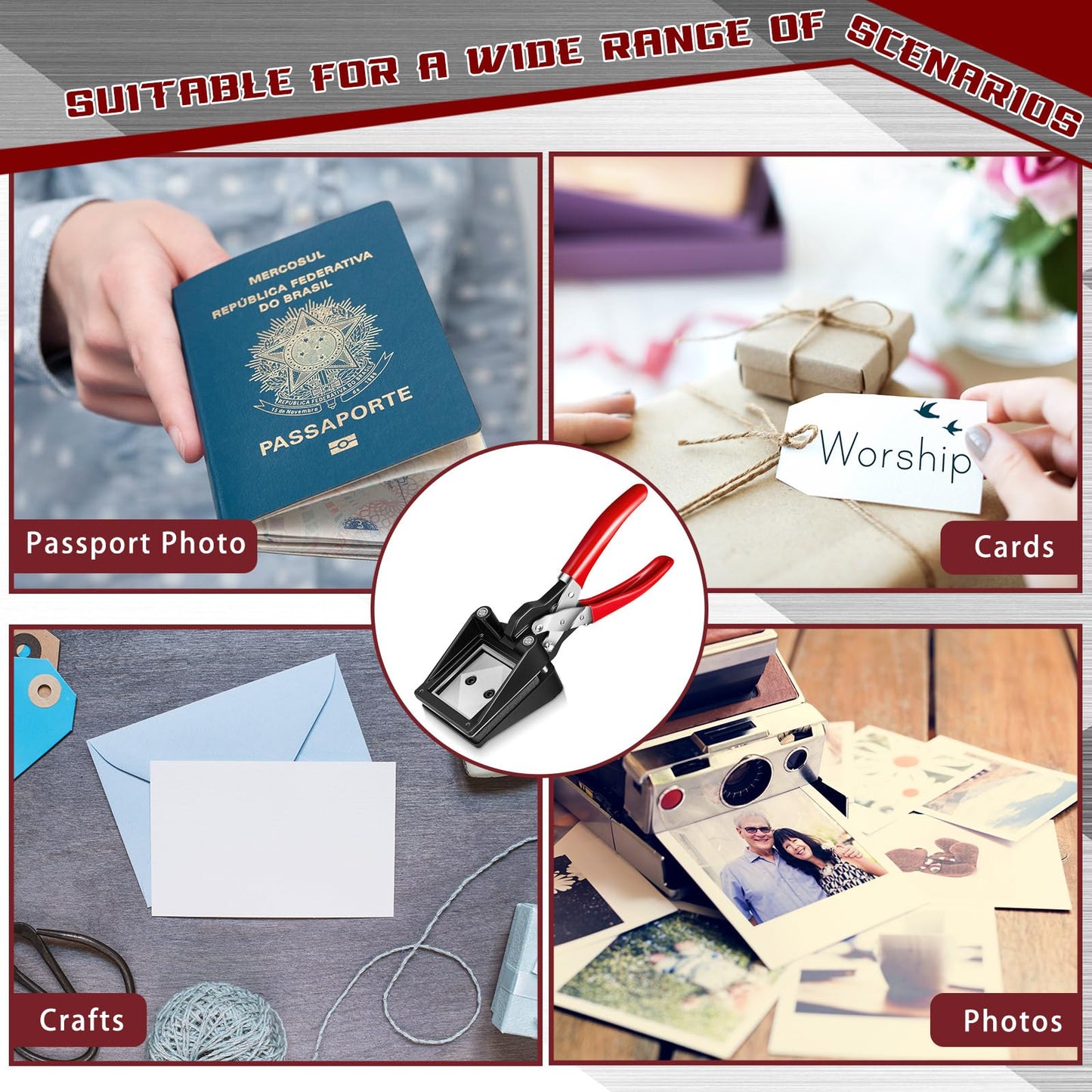 Yeaqee Handheld Passport Photo Cutter Photo ID Die Cutter Punch Picture Paper Punches for Home Office Family(2 x 2 Inch)