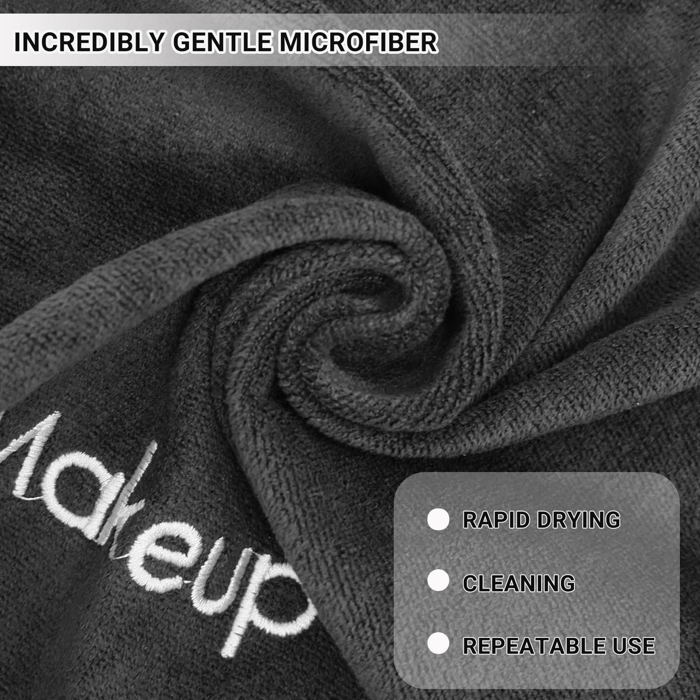 52 Pcs Black Makeup Washcloths - 13x13 Inch Microfiber Makeup Remover Towels - Reusable Soft Absorbent Face Cloth - Facial Cleansing Remover Washcloths for Women Skin Cleaning