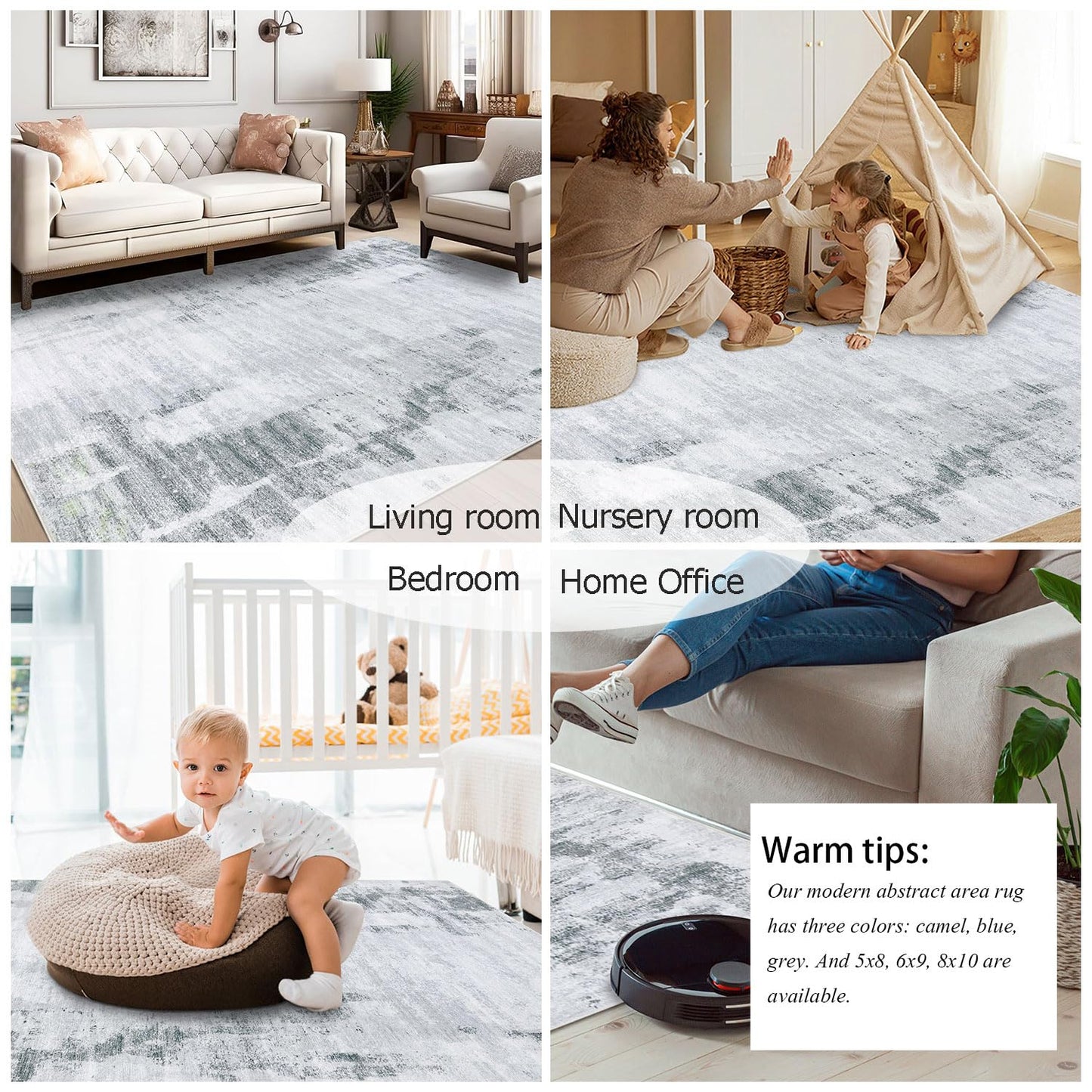 Famibay 5x8 Area Rug Washable Neutral Rugs for Living Room Thin Low Pile Bedroom Carpet Modern Abstract Carpet Rugs for Living Room Bedroom Entrance(Grey)