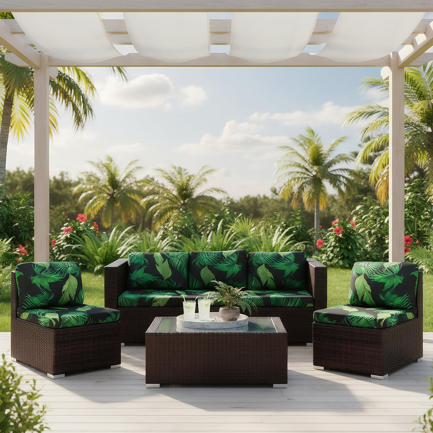 6 Pcs Outdoor Couch Covers, Patio Sofa Cushion Covers-Stretch Print Slipcovers,Washable Chair Seat Cushions Slipcovers for Indoor & Outdoor Furniture