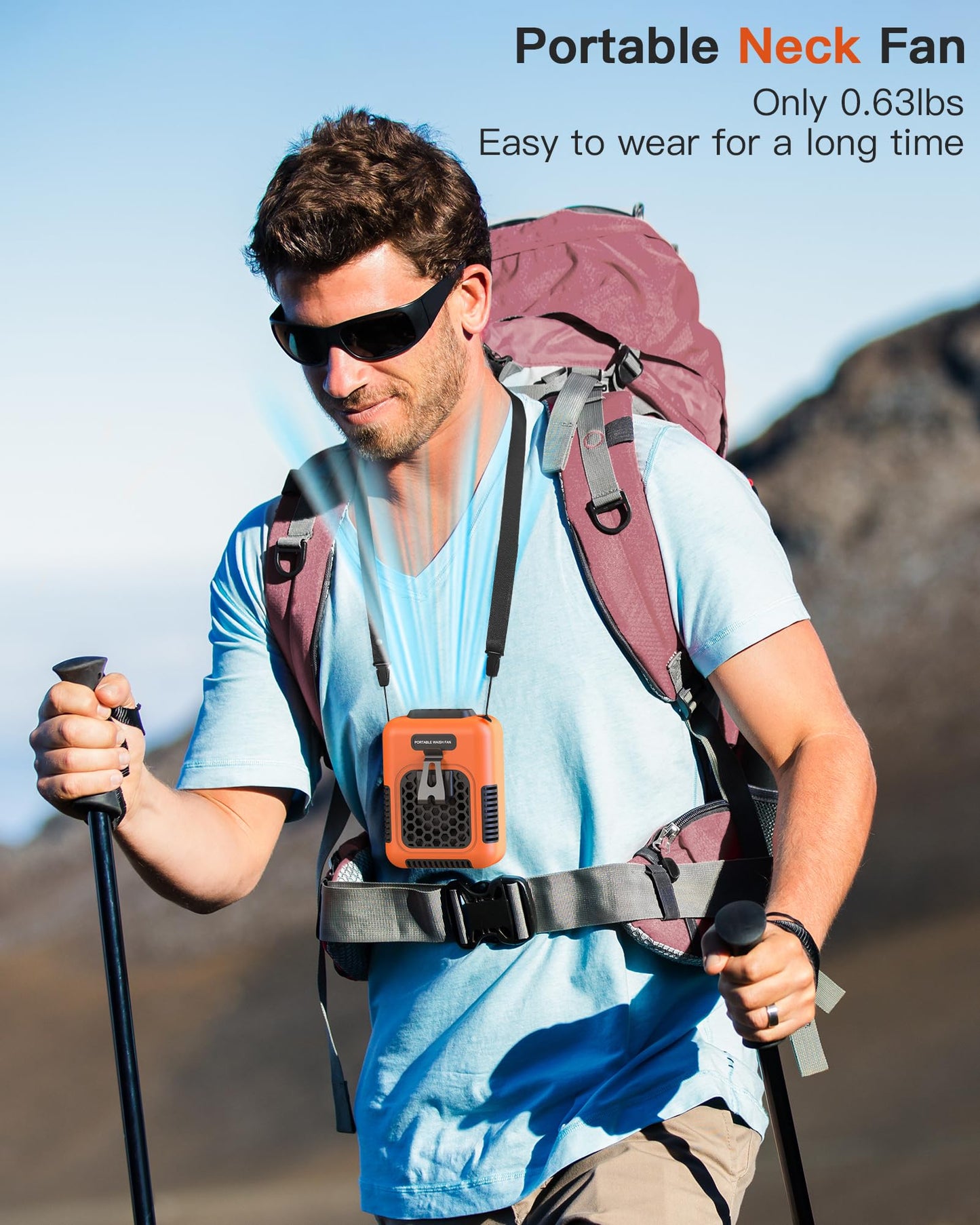 Portable Waist Clip Fan & Neck Fan 2 in 1 w/Steel Clip and Silicone Sleeve, 24H Hands-free Personal Fan, Wearable Body Fan, 3 Speeds Cooling Shirt Fan, 6000mah Belt F an for Outdoor, Travel