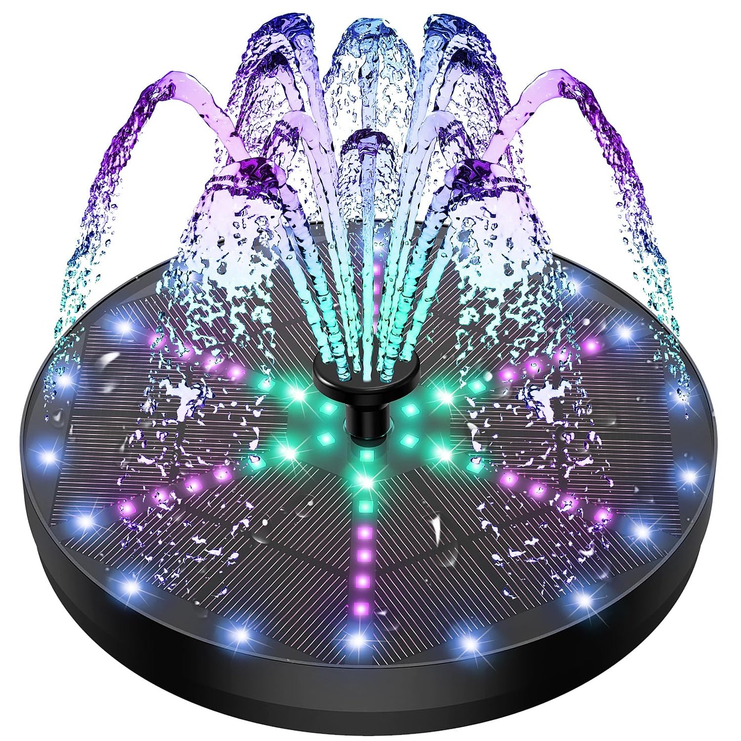 Yzert Upgraded Solar Fountain Bird Bath with 60 LED Lights, Solar Powered Water Fountain Pump with Battery Backup 7 Nozzles 4 Fixers, Outdoor Fountain for Garden Patio Pond Birdbath Pool