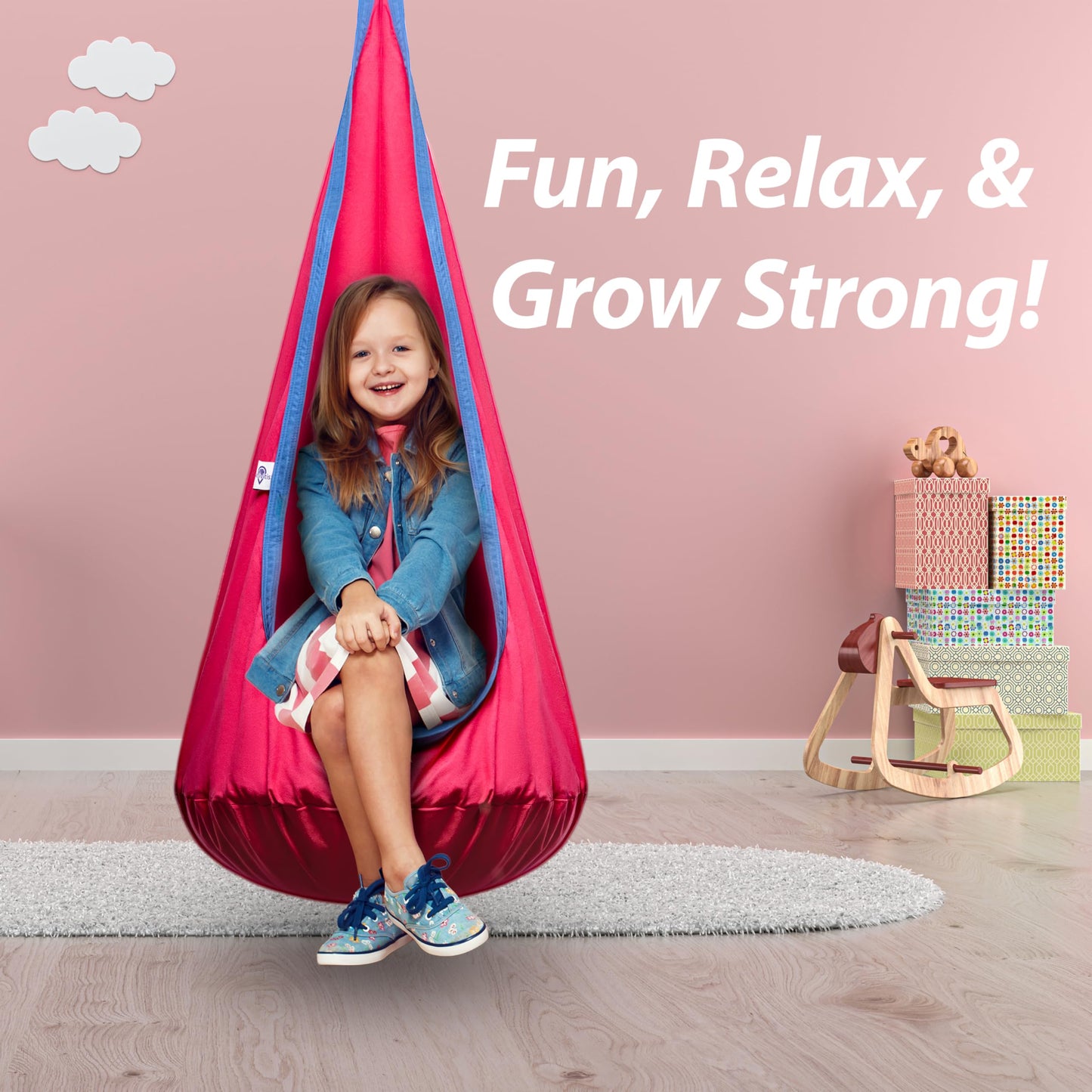 ACTIVITIS Kids Pod Swing Seat, Child Hanging Hammock Chair with Inflatable Seat Cushion, Sensory Room Swing Seat for Indoor and Outdoor Use with Inflatable Pillow, 100% Cotton, Durable Portable