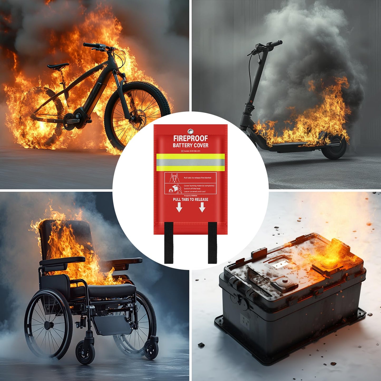 FIREWESS Lipo Battery Fireproof Cover Battery Safe Blanket for Ebike and Escooter Storage,Charging and Discharging, Fire Blanket for Lithium Battery (79x98 inch)