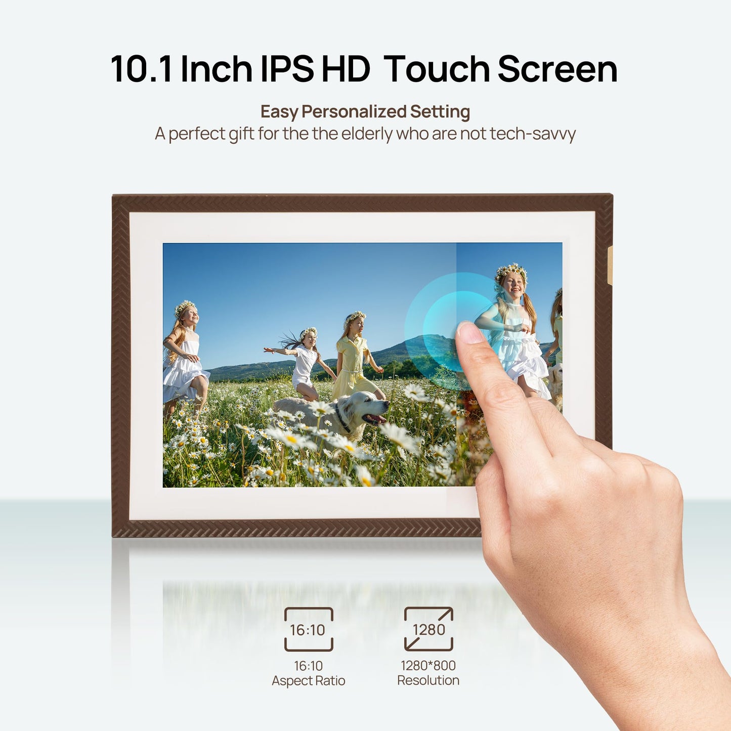 ARZOPA WiFi Digital Picture Frame 10.1" HD IPS Touch Screen Smart Photo Frame Electronic Free Arzopa App Custom Picture Frame for Gifting Easy Share Unlimited Photos Videos from Anywhere - D10 Brown