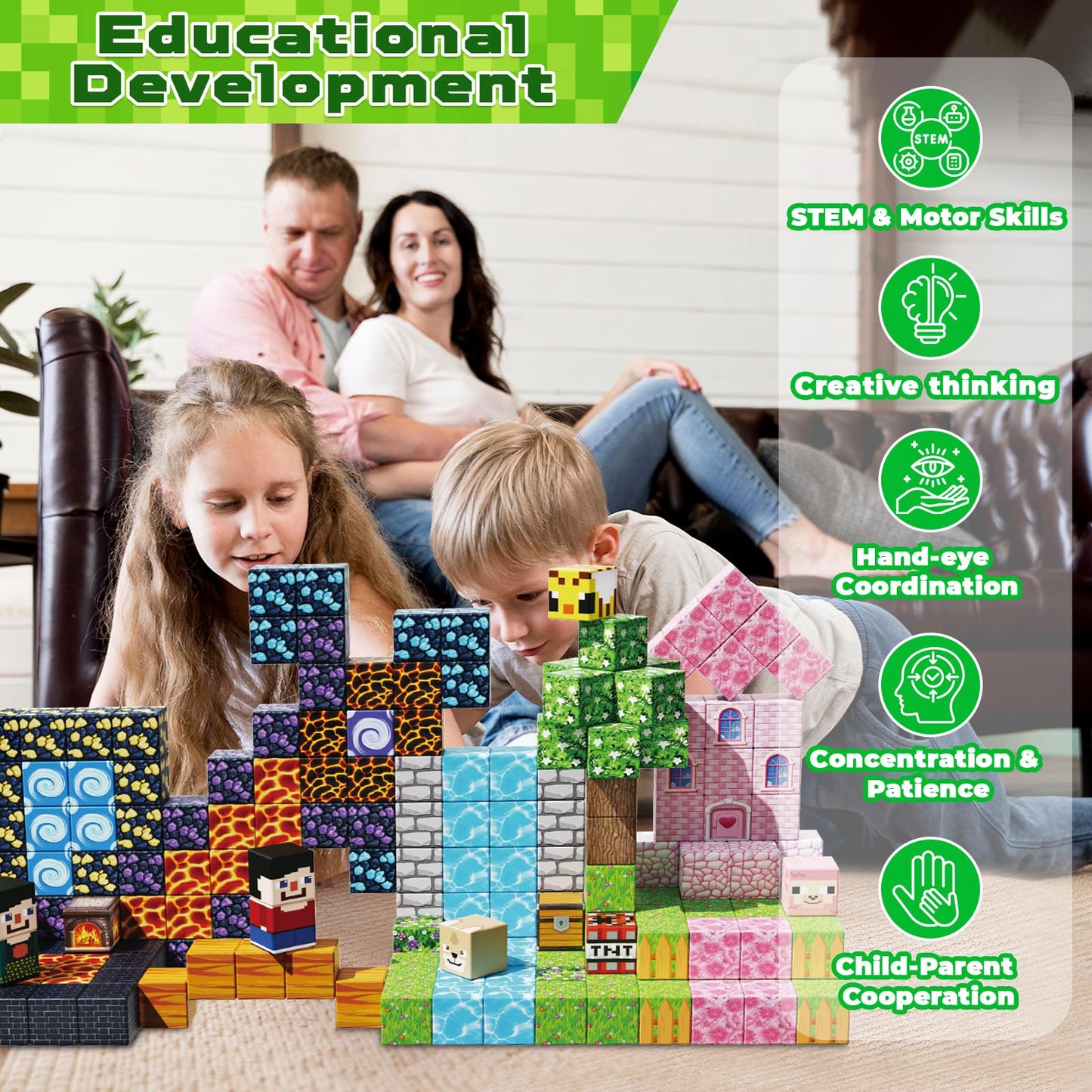 GraceDuck Magnetic Blocks 200 PCS Build Volcano Portal Sakura Forest Castle, Magnetic Building Blocks Stacking Cubes Fun Sensory Toys for Kids Birthday Gifts for 3 4 5 6 7 8 9 10 Year Old Boys Girls