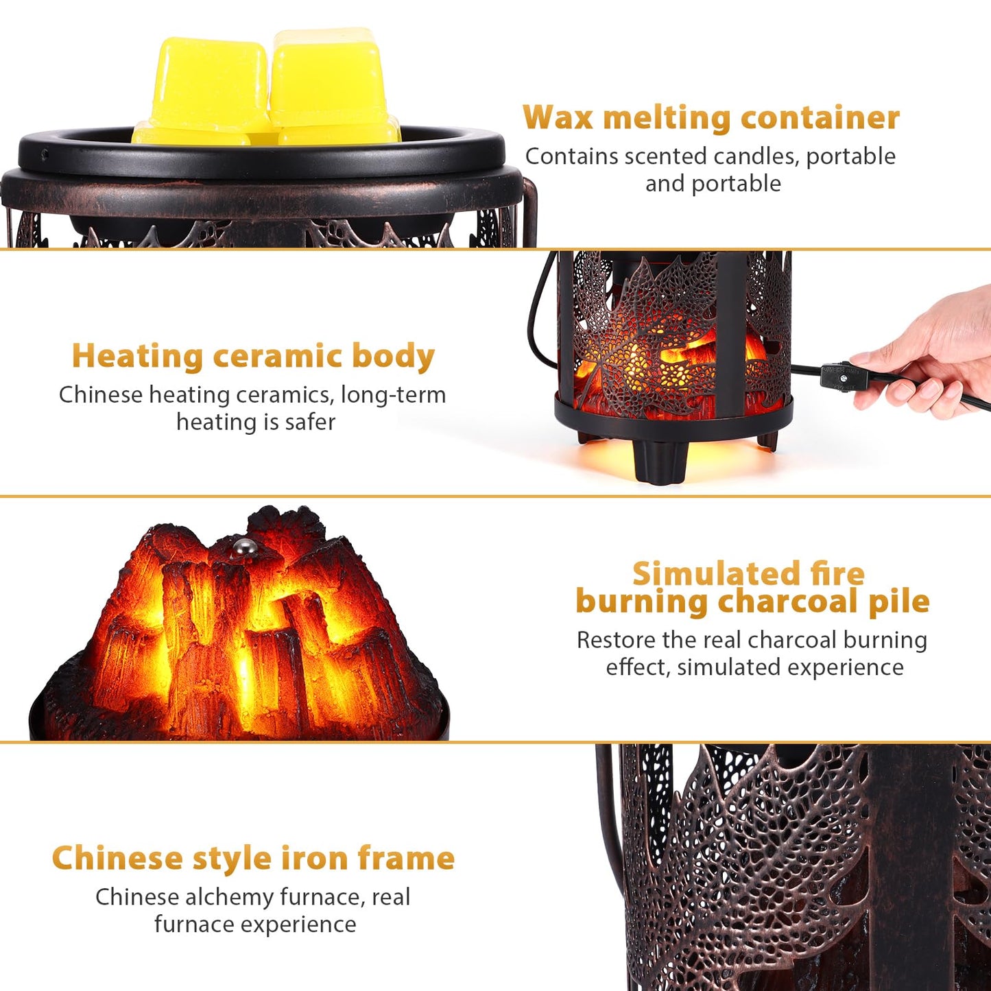 4-in-1 Fireplace Wax Melt Warmer, Full Metal Electric Melter for Scented Melts, Oil Burner, Aromatherapy Essential for Home & Office (Maple Leaf)